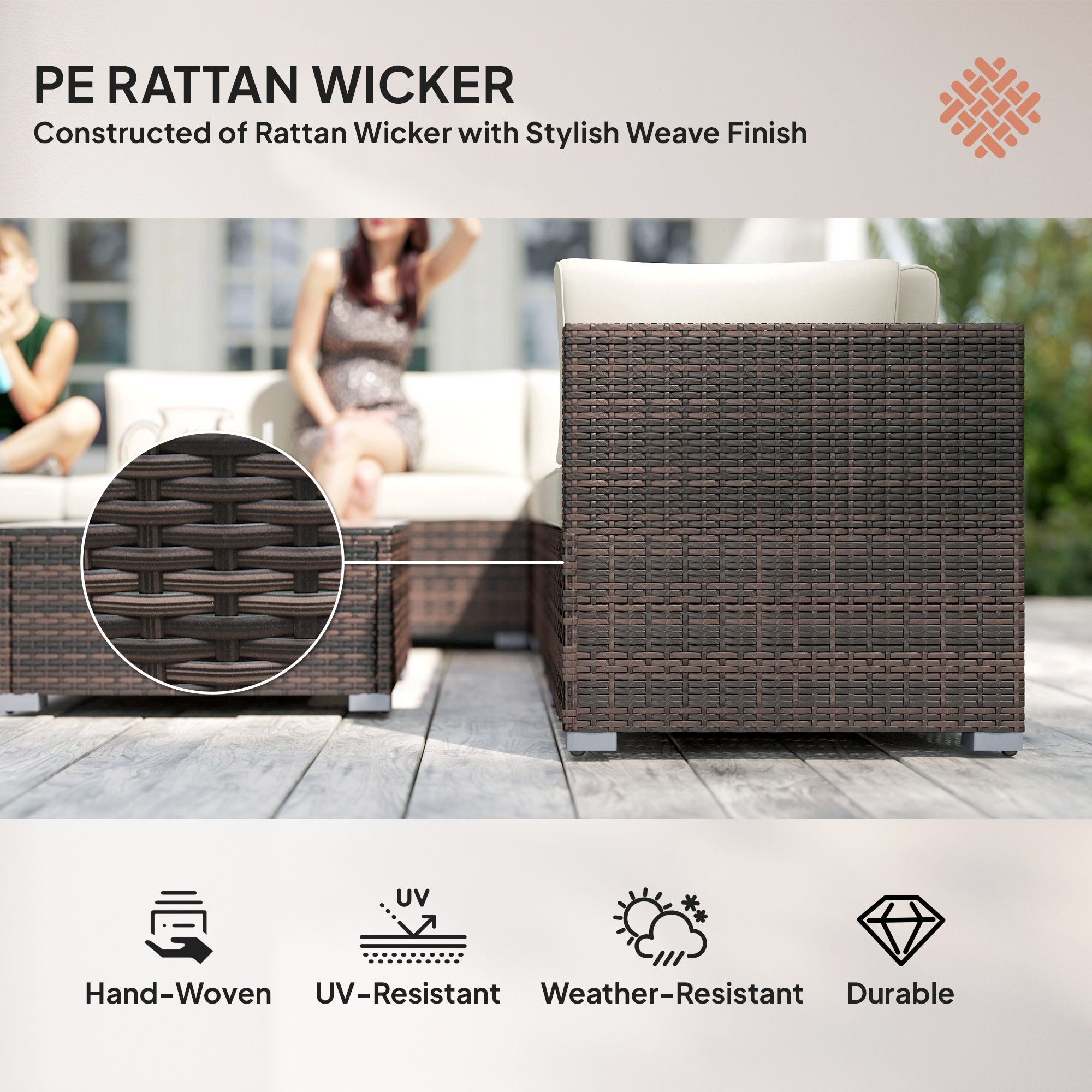 Outsunny 8 Pieces PE Rattan Corner Sofa Set with Thick Cushions, Aluminium Outdoor Rattan Garden Furniture Set with Glass Top Table, No Assembly Required, Mixed Brown