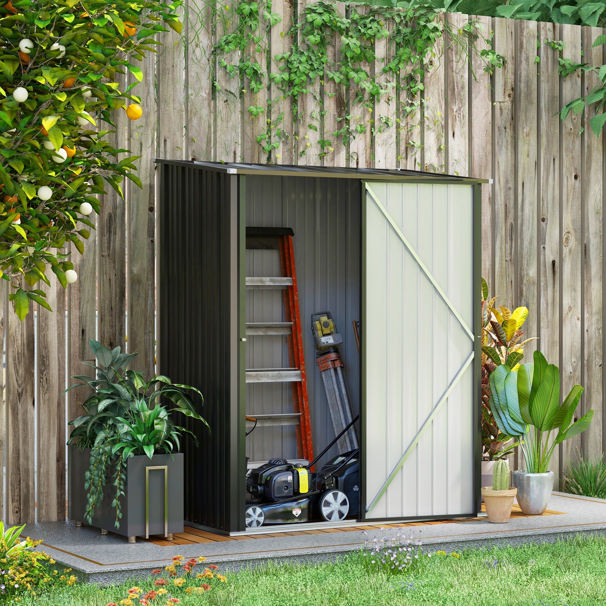 Outsunny Outdoor Storage Shed, Garden Metal Storage Shed w/ Single Door for Garden, Patio, 5.3ft x 3.1ft, Black