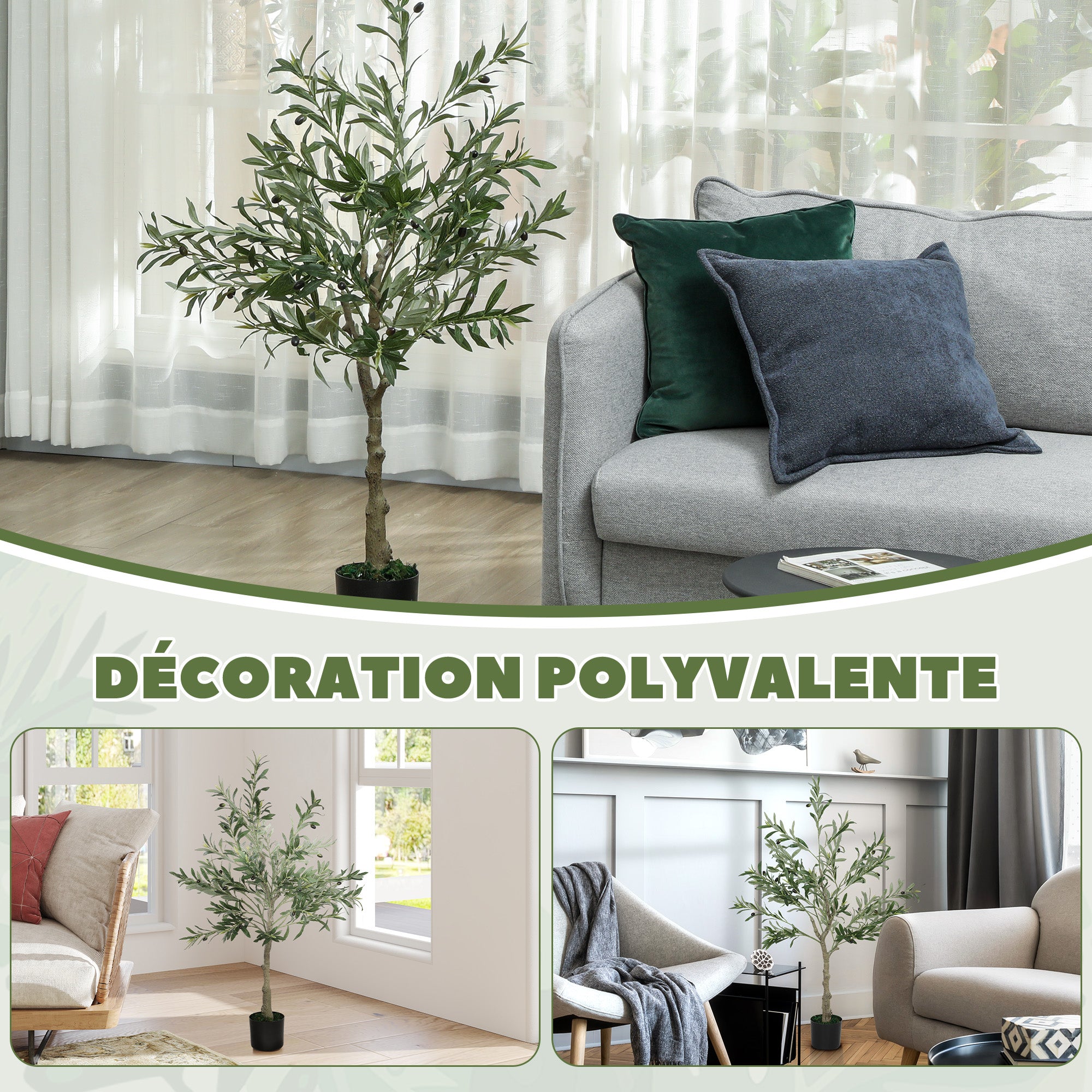 HOMCOM 4ft/ 120cm Decorative Artificial Plant, Silk Olive Tree with 450 Leaves and 20 Olive Fruits in Pot, Fake Plant for Home, Office, Living Room, Indoor Decor - North Peak Garden Furniture