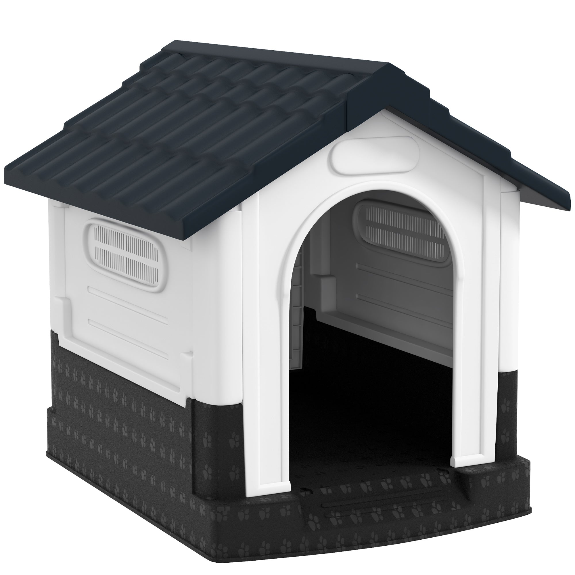 PawHut Plastic Dog Kennel with Windows, for Garden Patio, Miniature and Small Dogs, 80 x 69 x 76cm - Grey - North Peak Garden Furniture