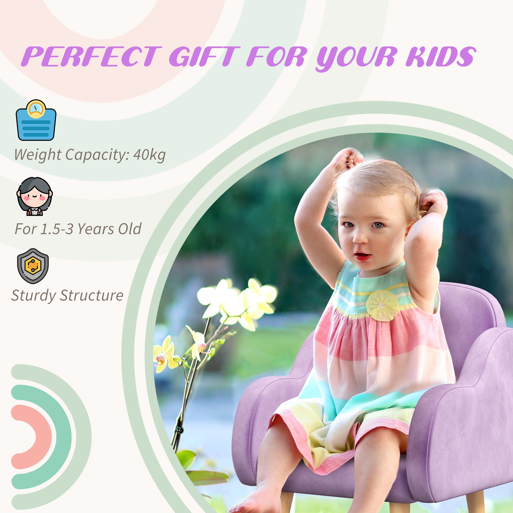 ZONEKIZ Kids Armchair Toddler Sofa Children Chair with Arm Rest, Wooden Frame, Velvet, PP Legs, Cloud Shape, for Ages 1.5-3 Years - Purple - North Peak Garden Furniture