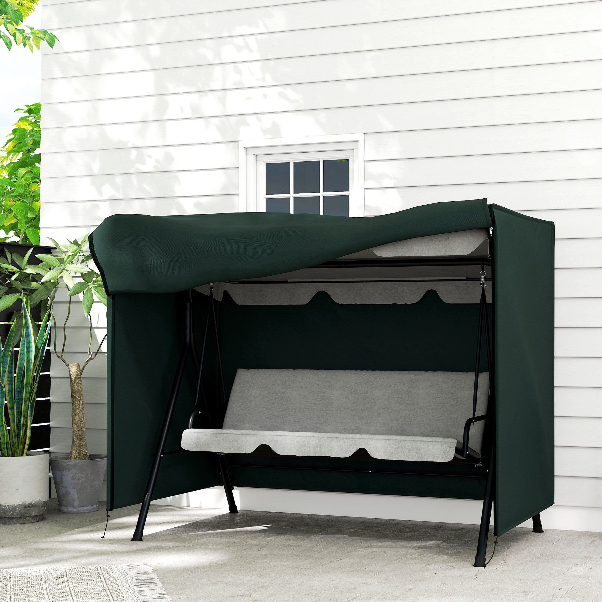 Outsunny 205 x 124cm Three-Seater Swing Chair Protective Cover Deep Green