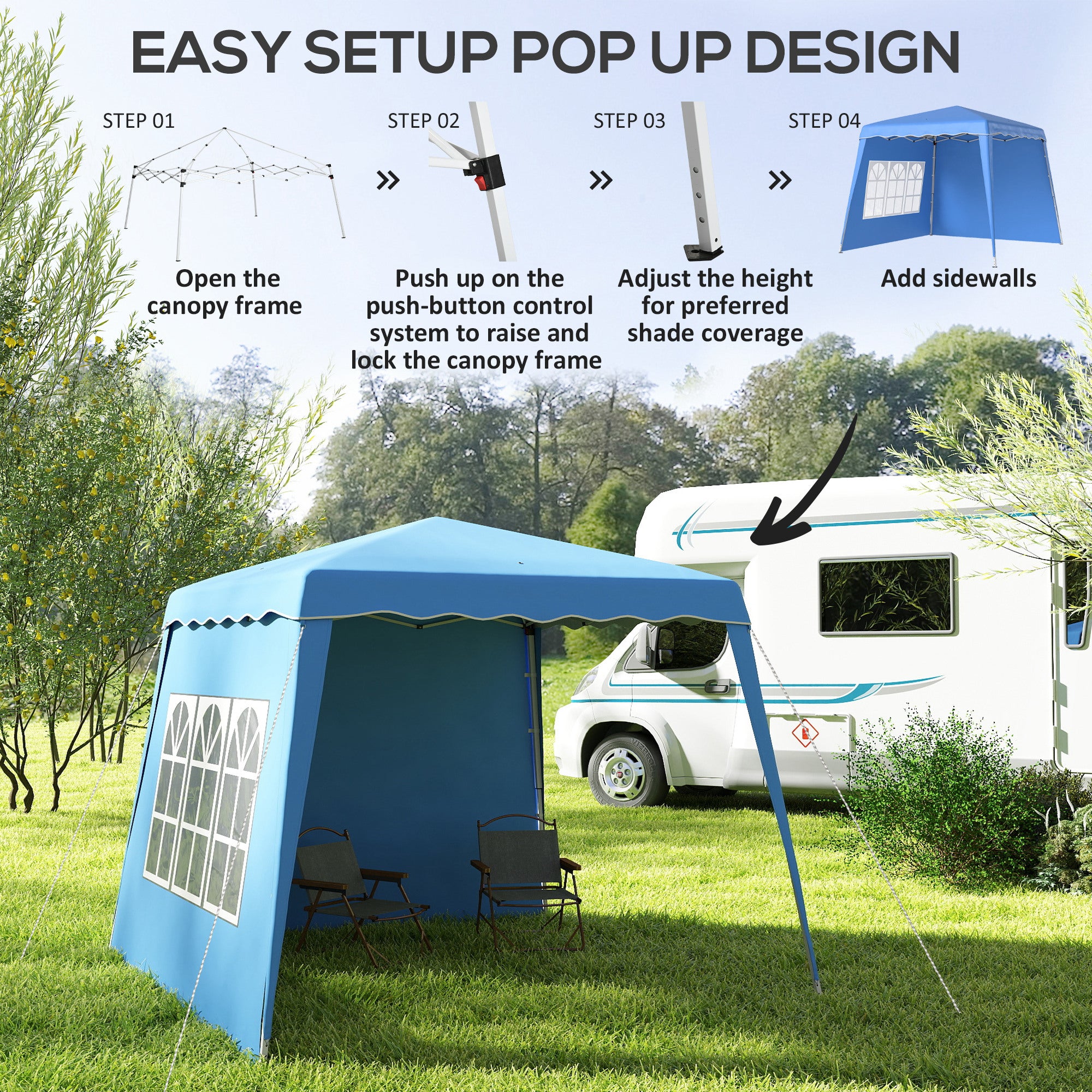 Outsunny 2.4 x 2.4m Two Wall Pop Up Gazebo - Blue - North Peak Garden Furniture