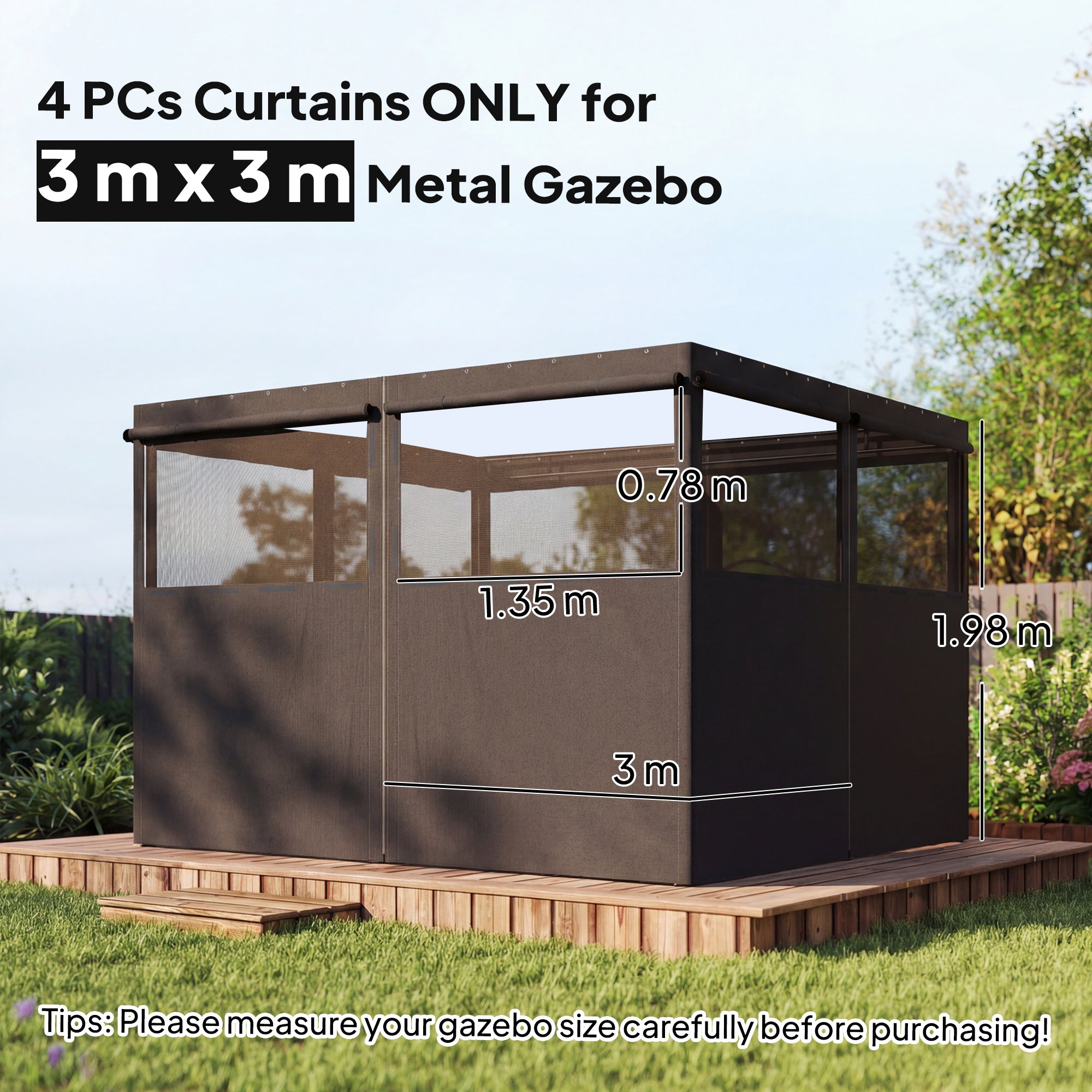 Outsunny 4 Pack Replacement Gazebo Curtains Privacy Panel for Most 3 x 3 m Gazebo, Outdoor Shelter Sidewalls, Dark Grey