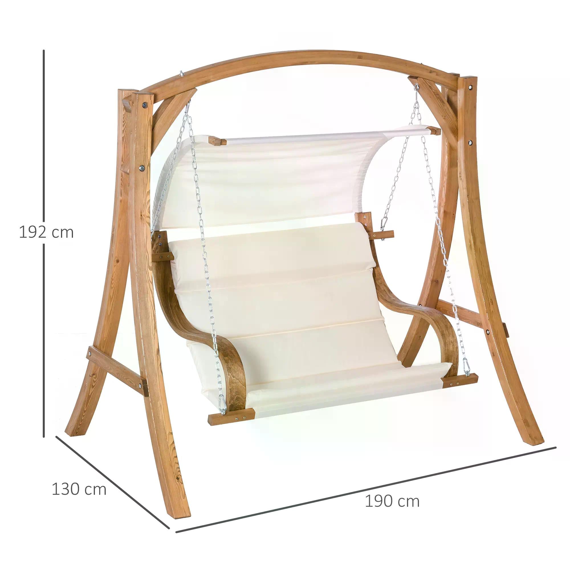 Outsunny Wooden Porch Swing Chair A-Frame Wood Log Swing Bench Chair With Canopy and Cushion for Patio Garden Yard