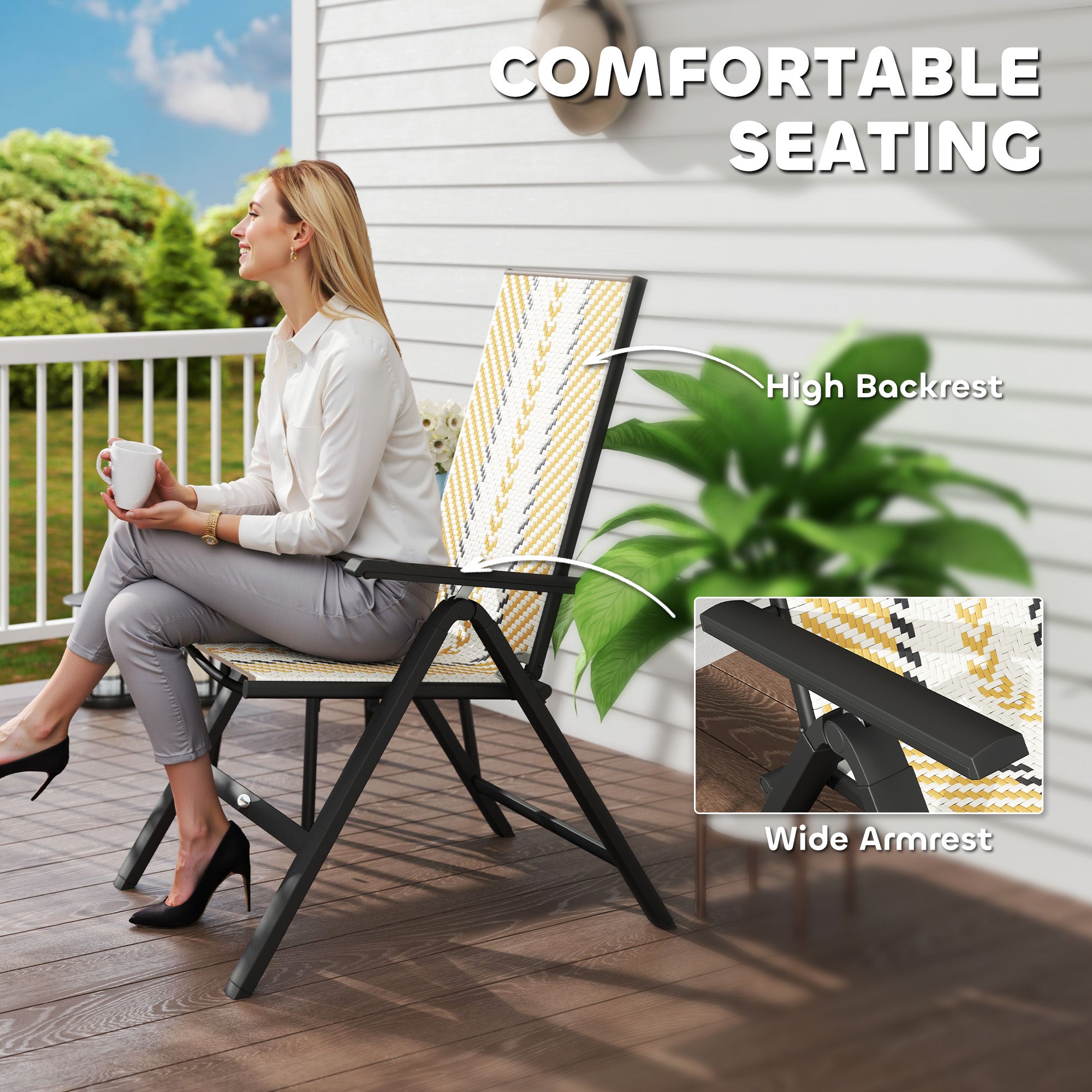 Outsunny Set of Two Rattan Reclining Garden Chairs - Multicolour - North Peak Garden Furniture