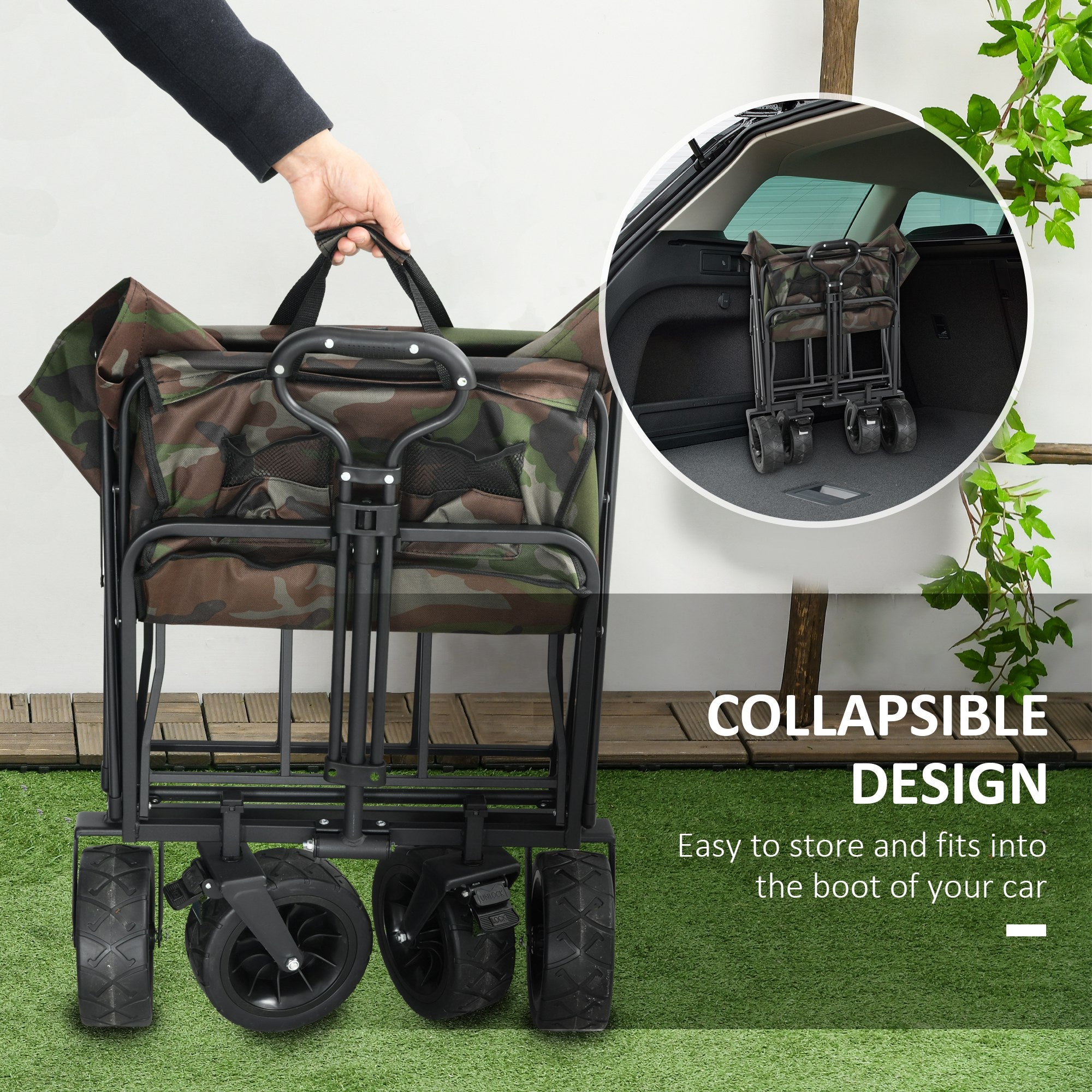 Outsunny 95L Folding Steel Frame Garden Trolley, with Handle - Multicolour - North Peak Garden Furniture