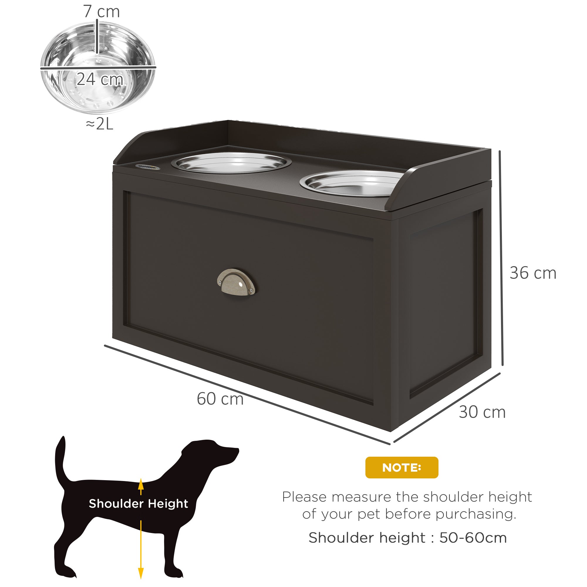 PawHut Stainless Steel Raised Dog Bowls, with 21L Storage Drawer for Large Dogs - Brown - North Peak Garden Furniture