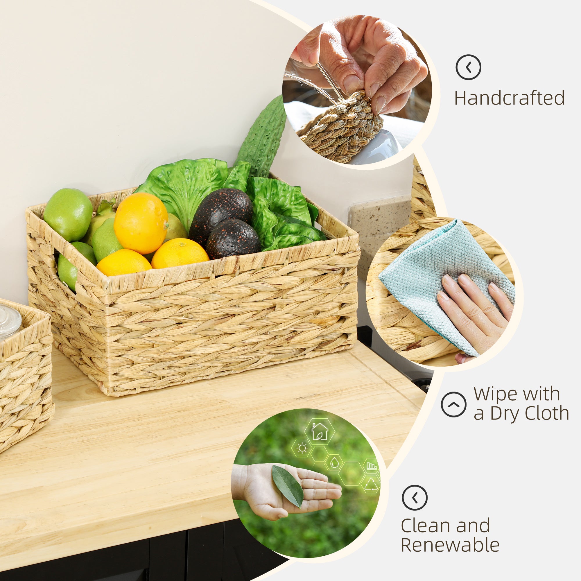 HOMCOM Set of Three Water Hyacinth Storage Baskets - North Peak Garden Furniture