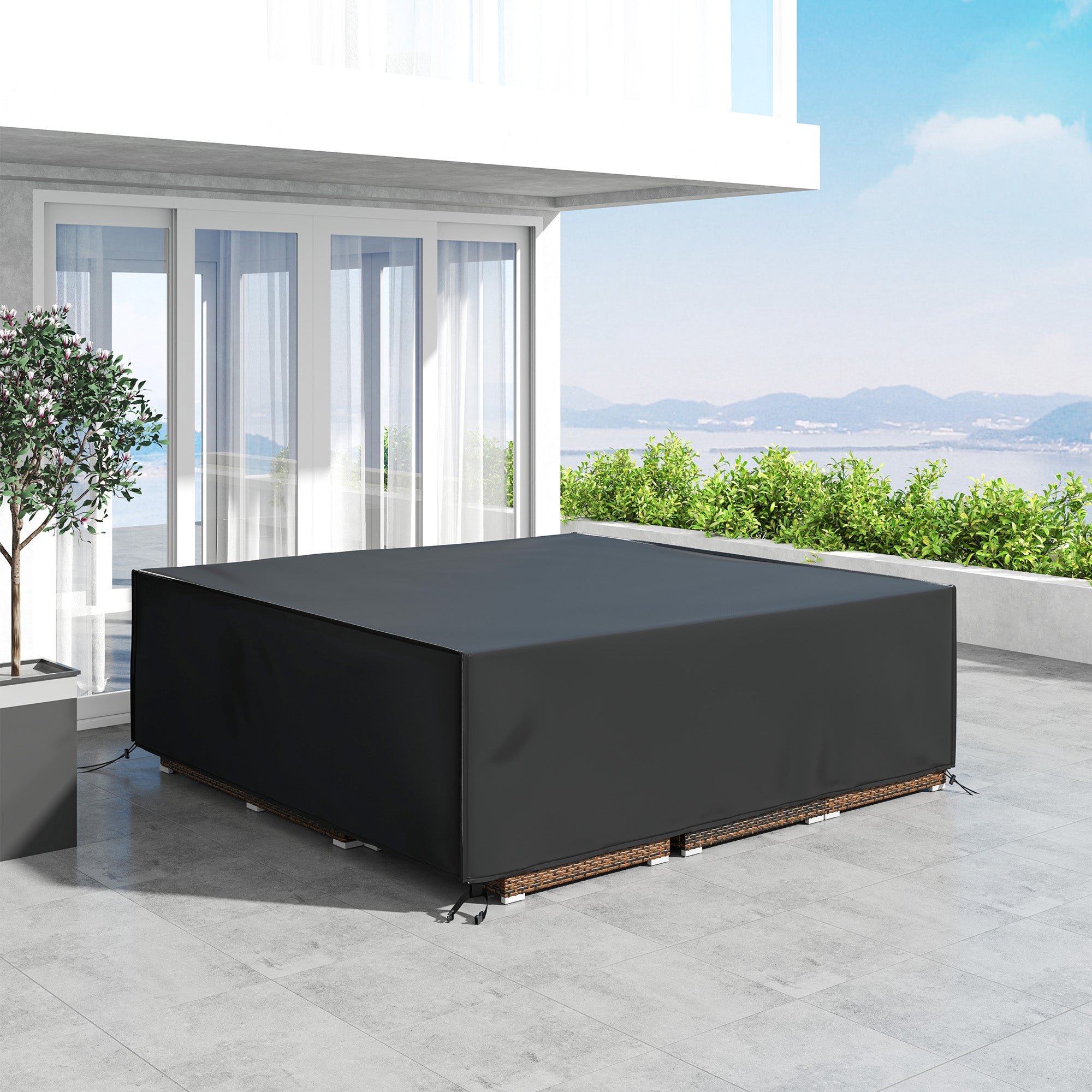 Outsunny Large Patio Garden Furniture Set Cover 600D Oxford Square Waterproof, 230 x 230 x 70 cm, Black - North Peak Garden Furniture