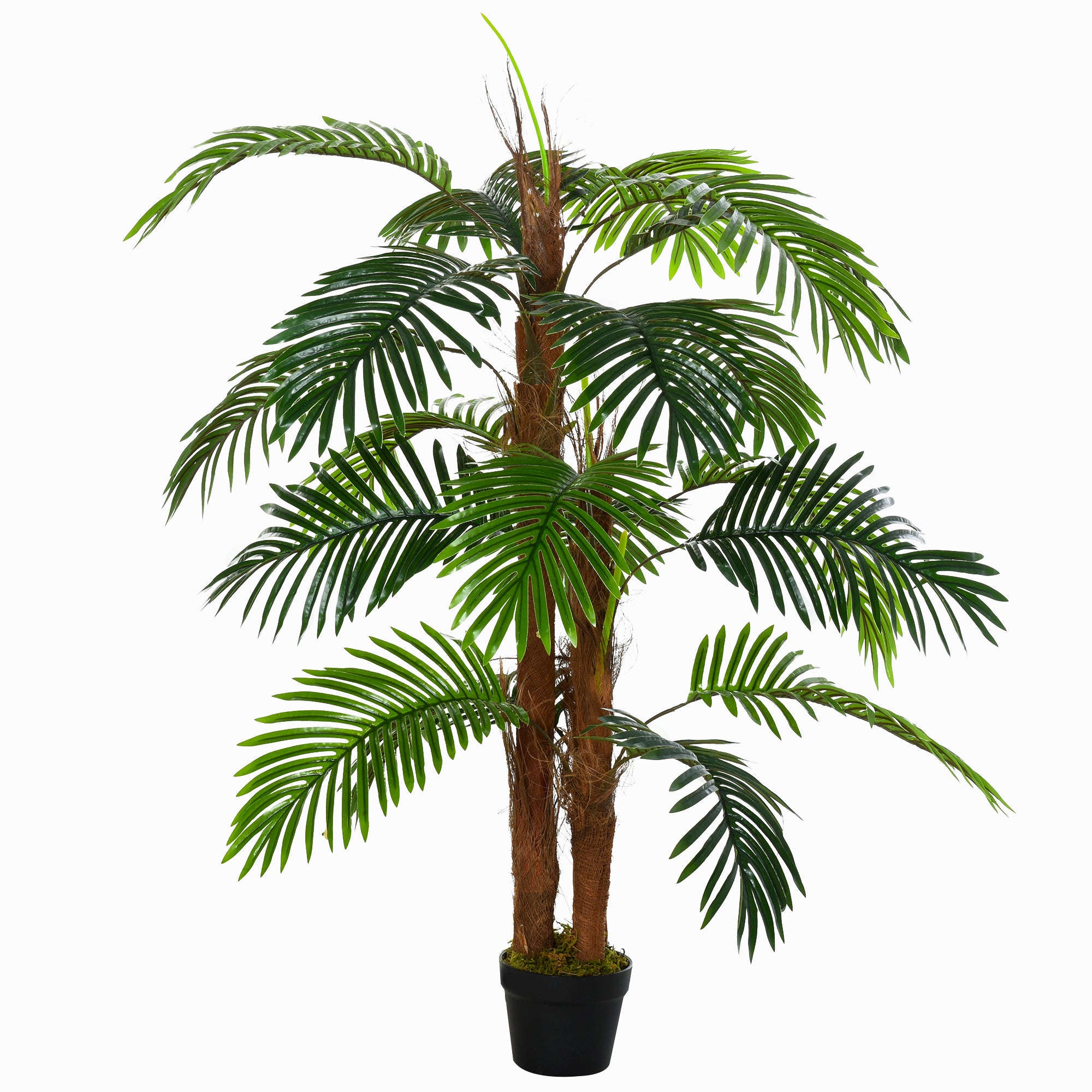 Outsunny 120cm/4FT Artificial Palm Tree Decorative Plant  w/ 19 Leaves Nursery Pot Fake Plastic Indoor Outdoor Greenery Home Office Décor