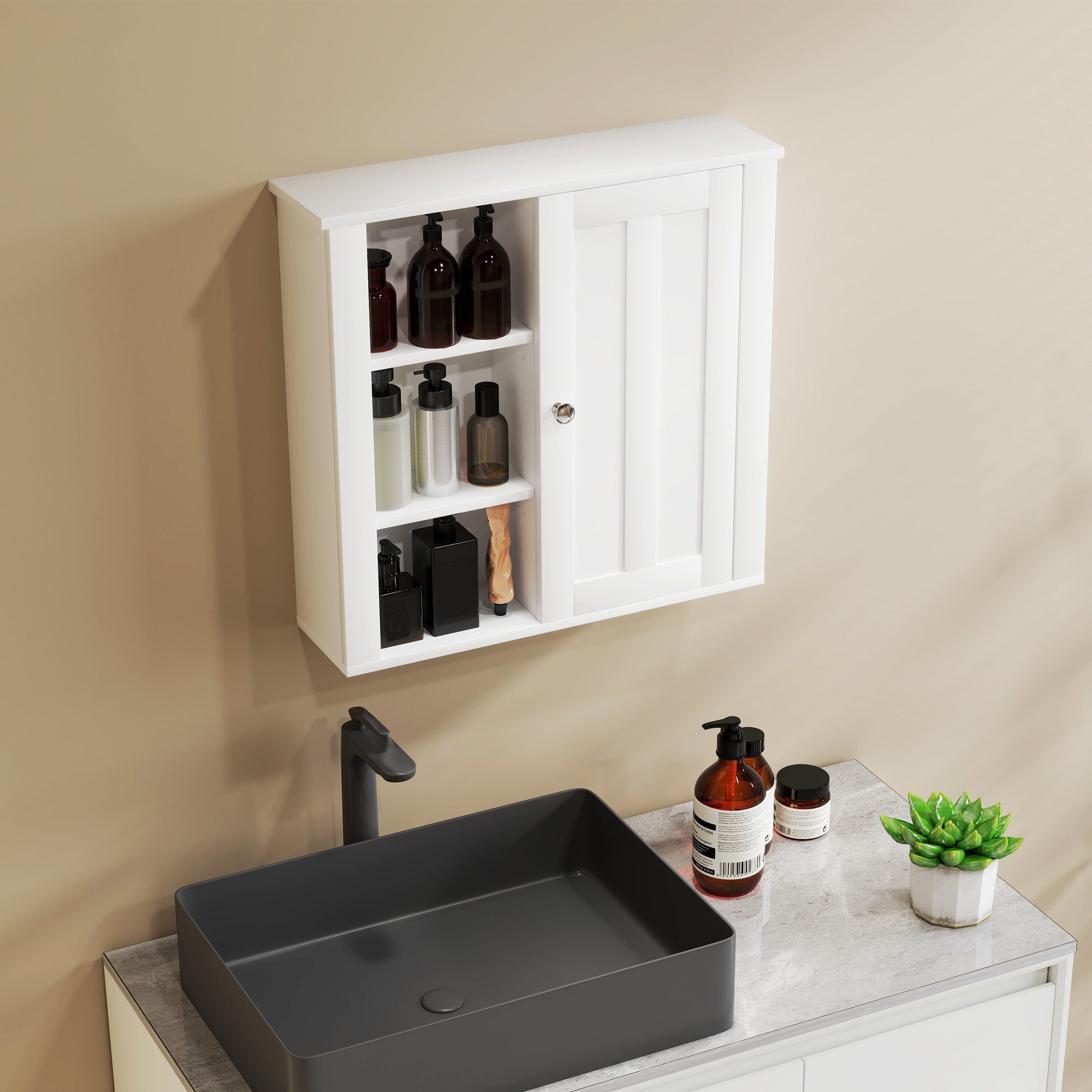 HOMCOM Bathroom Cabinet, Modern Bathroom Wall Cabinet with Adjustable Shelves and Cupboard, 53W x 15D x 51H cm, White - North Peak Garden Furniture