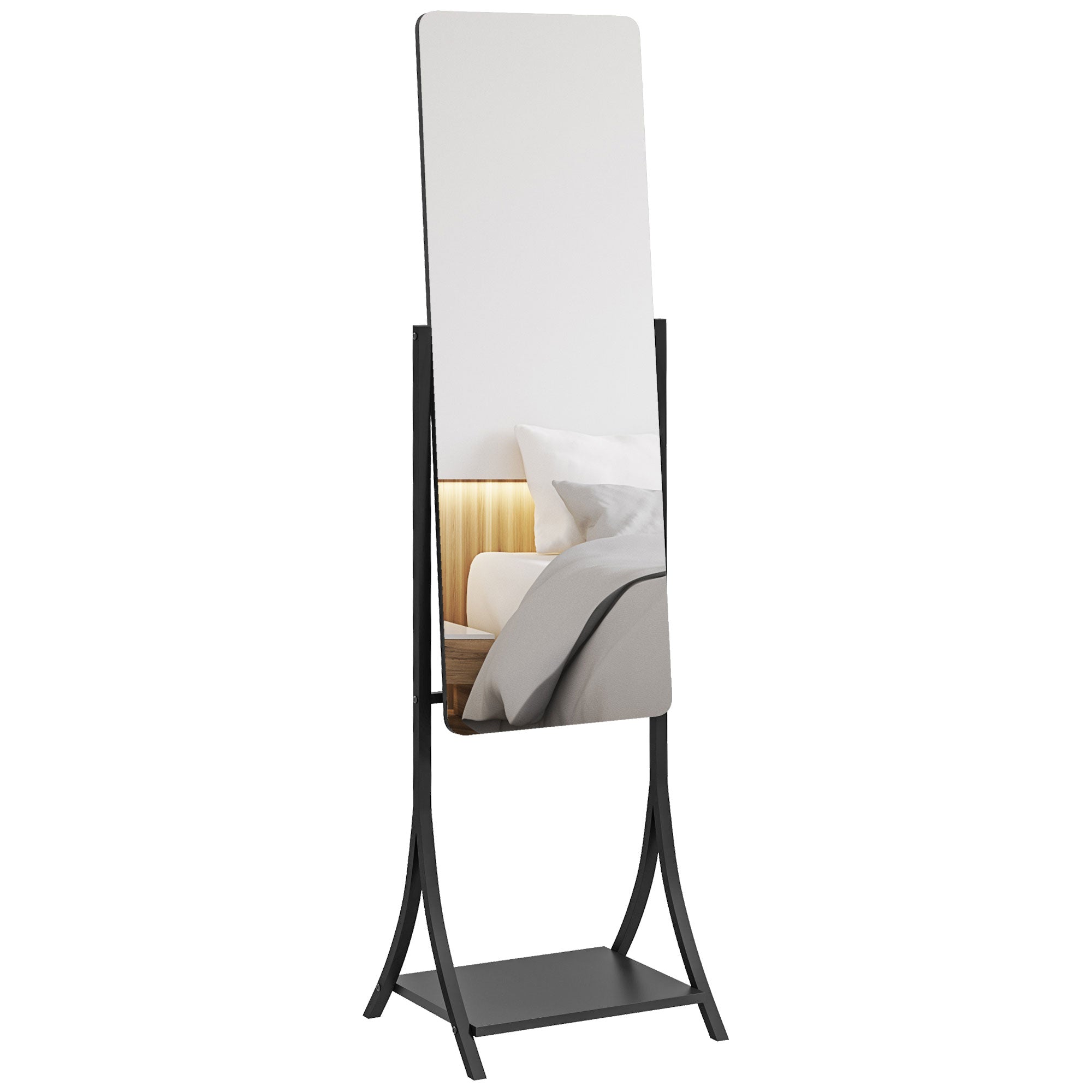 HOMCOM Free Standing Dressing Mirror, Full Length Mirror with Adjustable Angle, Storage Shelf for Living Room, Bedroom, Hallway - North Peak Garden Furniture