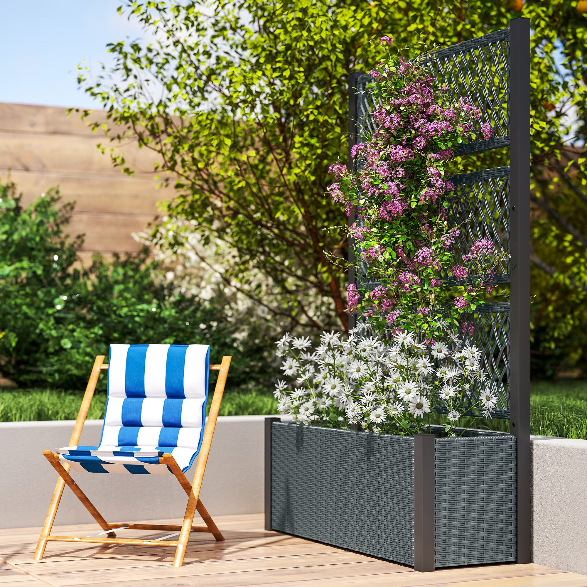 Outsunny Garden Planter Box with Trellis, Liner for Climbing Plants, Vegetables, Flowers, 90 x 35 x 148 cm, Charcoal Grey