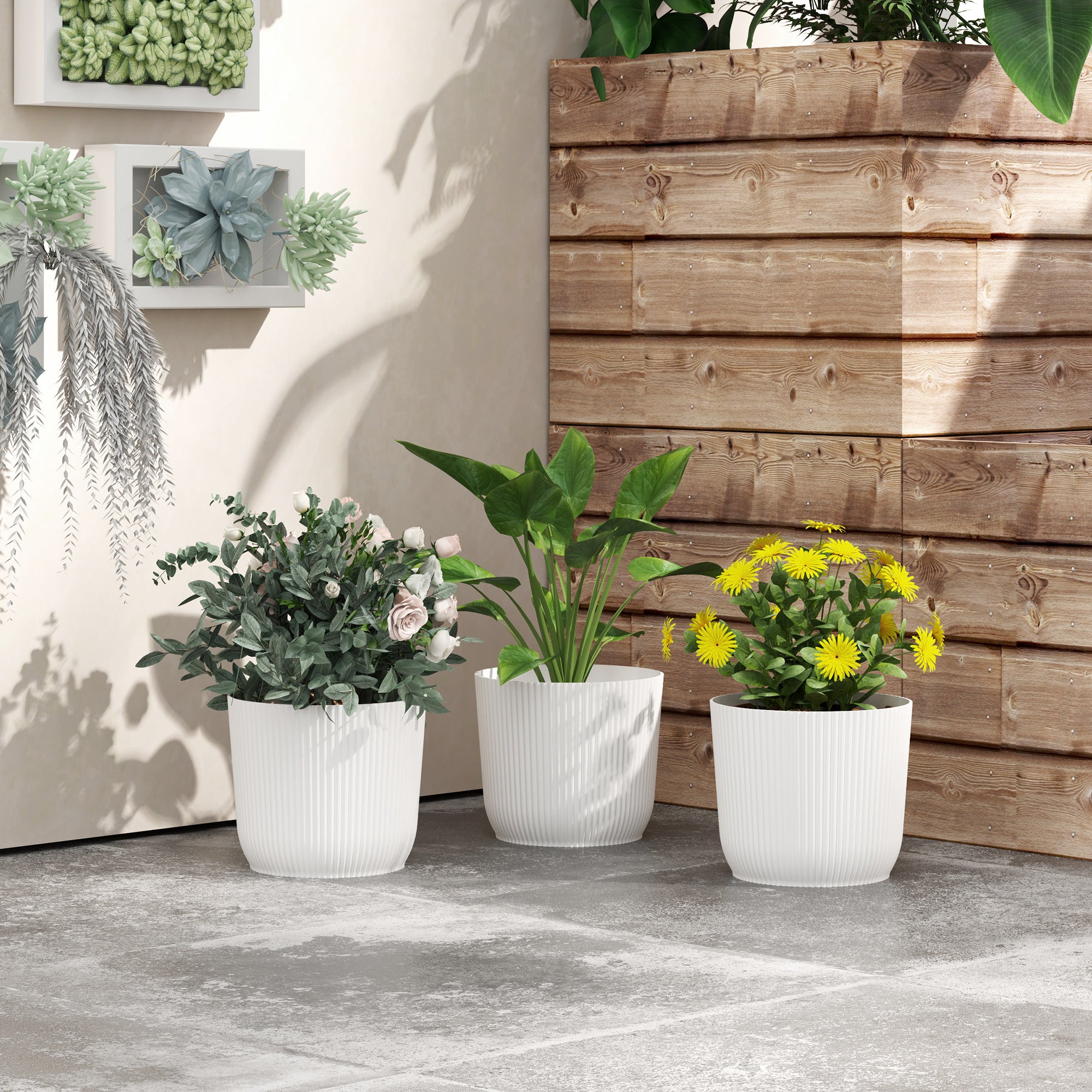 Outsunny Set of Three Ф22cm Planters - White - North Peak Garden Furniture