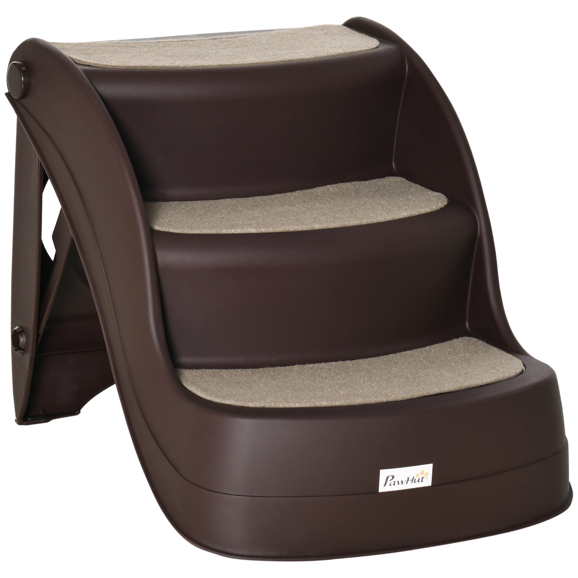 PawHut Foldable Pet Stairs Portable Dog Steps 3-Step Design with Non-slip Mats for High Beds, Sofas, 49 x 38 x 38 cm, Brown - North Peak Garden Furniture