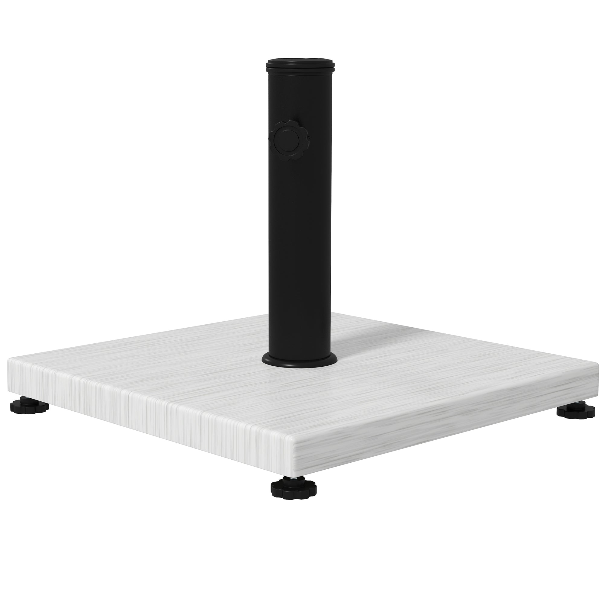 Outsunny 12kg Garden Parasol Base with Adjustable Foot Pad and Knob, Concrete Umbrella Stand with Wood Effect, Rectangular Parasol Holder for 38mm and 48mm Poles, White - North Peak Garden Furniture