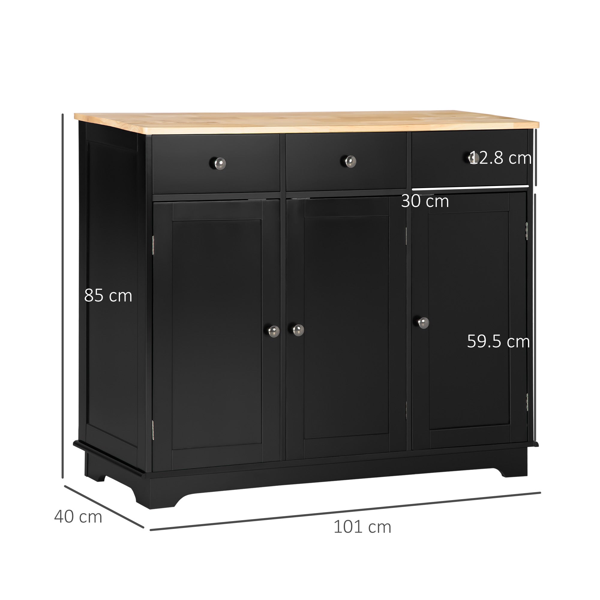 HOMCOM Sideboard with Rubberwood Top and Adjustable Shelves for Dining Room, Kitchen - Black - North Peak Garden Furniture