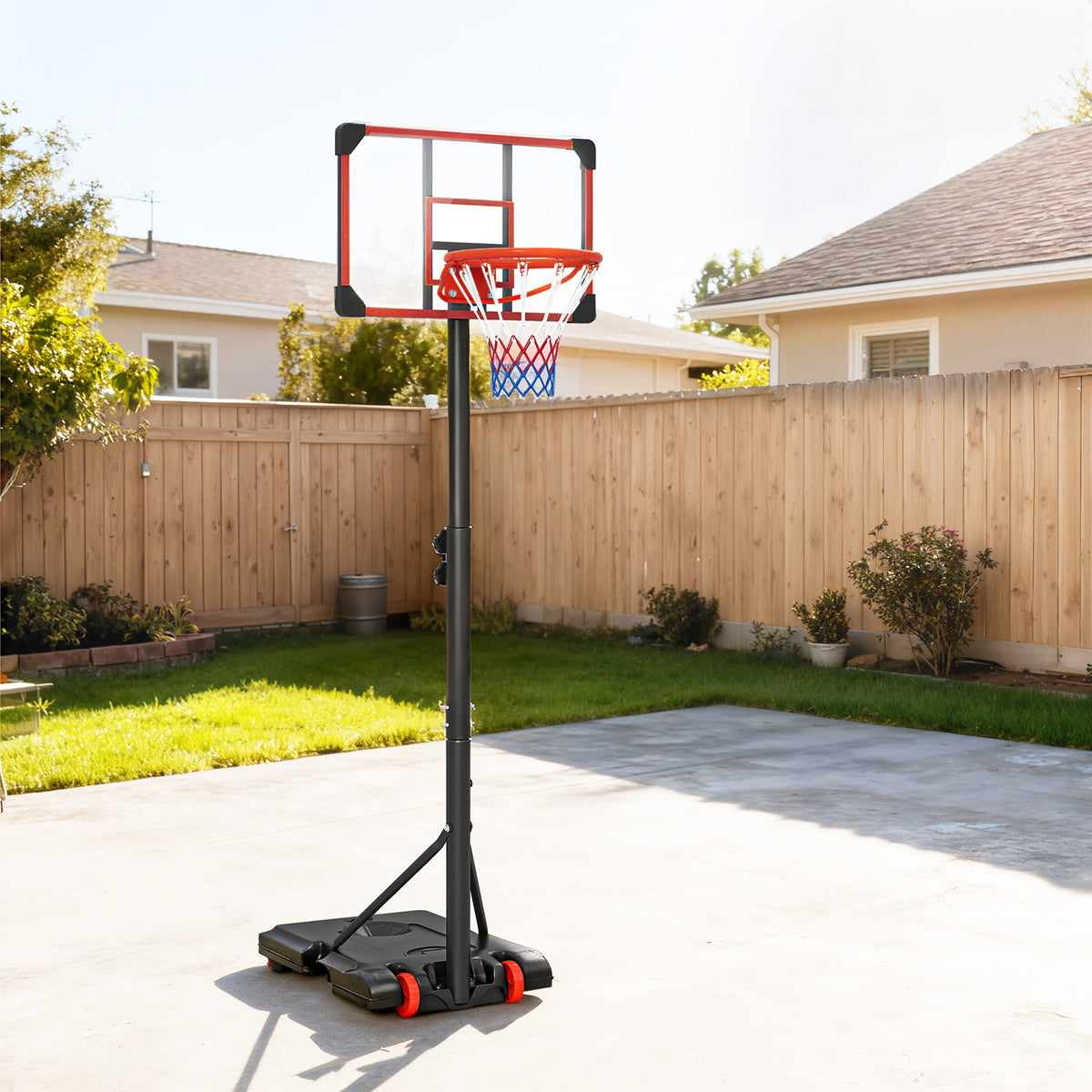 SPORTNOW Height Adjustable Basketball Hoop and Stand with Firm Backboard and Weighted Base, Portable on Wheels, Red
