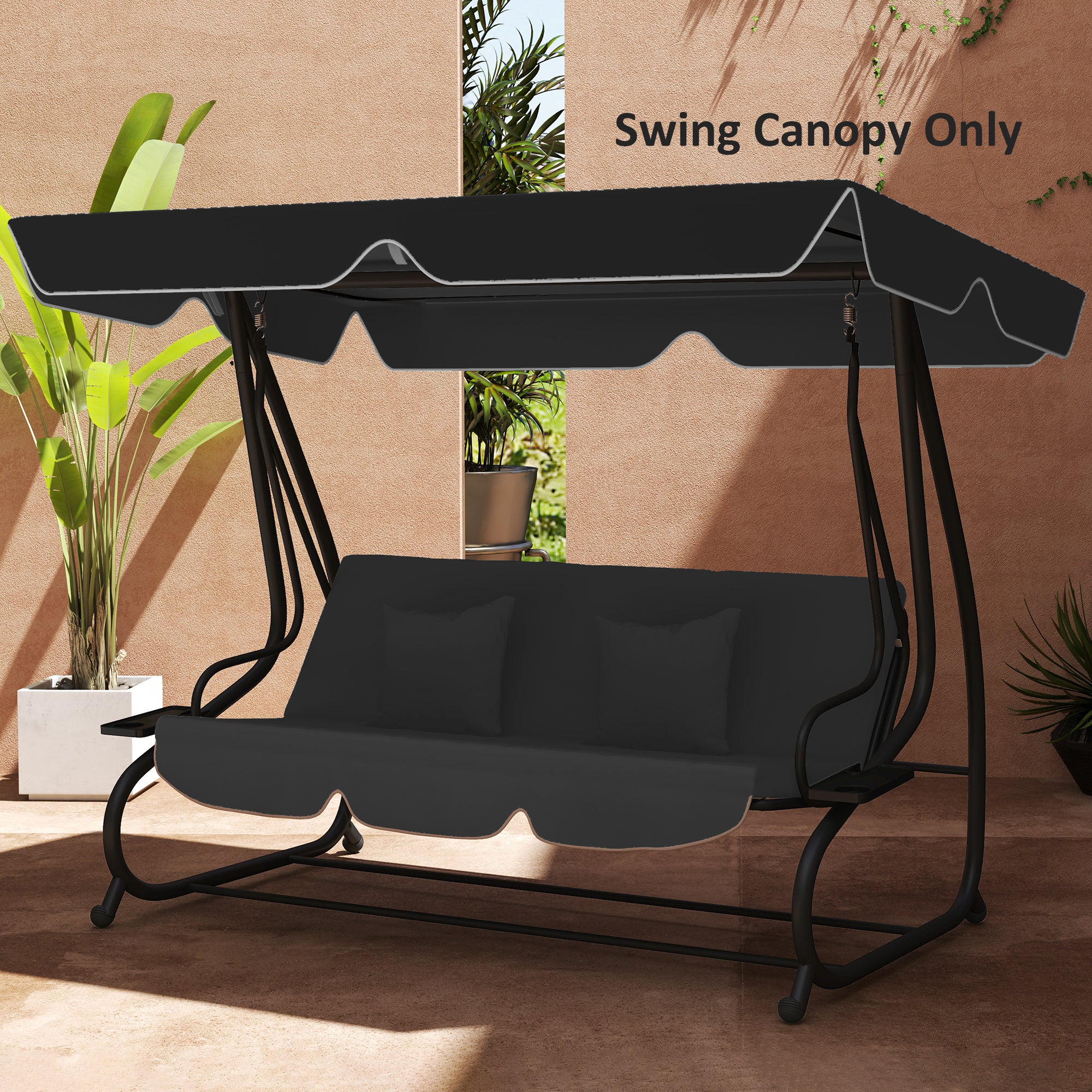 Outsunny Garden Swing Canopy Replacement 3 Seater, Waterproof Garden Swing Seat Canopy Cover, Windproof Anti-UV Sun Shade (Canopy Only) for Patio, Balcony, Black