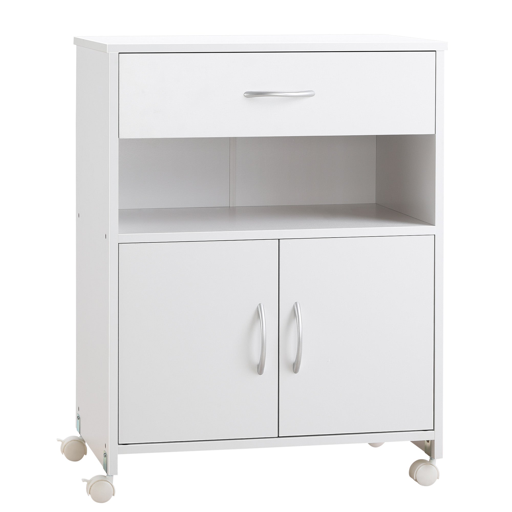Vinsetto Printer Stand Mobile Printer Cabinet with Storage, Open Shelf, Drawer for Home Office, 60cm x 39cm x 80cm, White - North Peak Garden Furniture