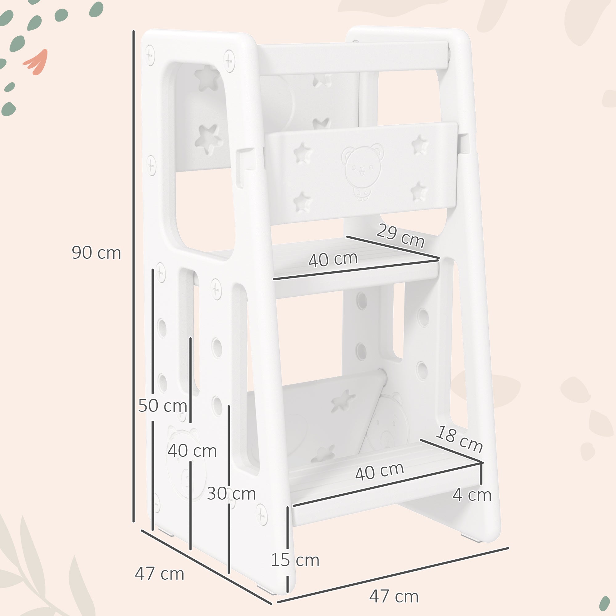 HOMCOM Kids Step Stool, Adjustable Standing Platform, Toddler Kitchen Stool - North Peak Garden Furniture