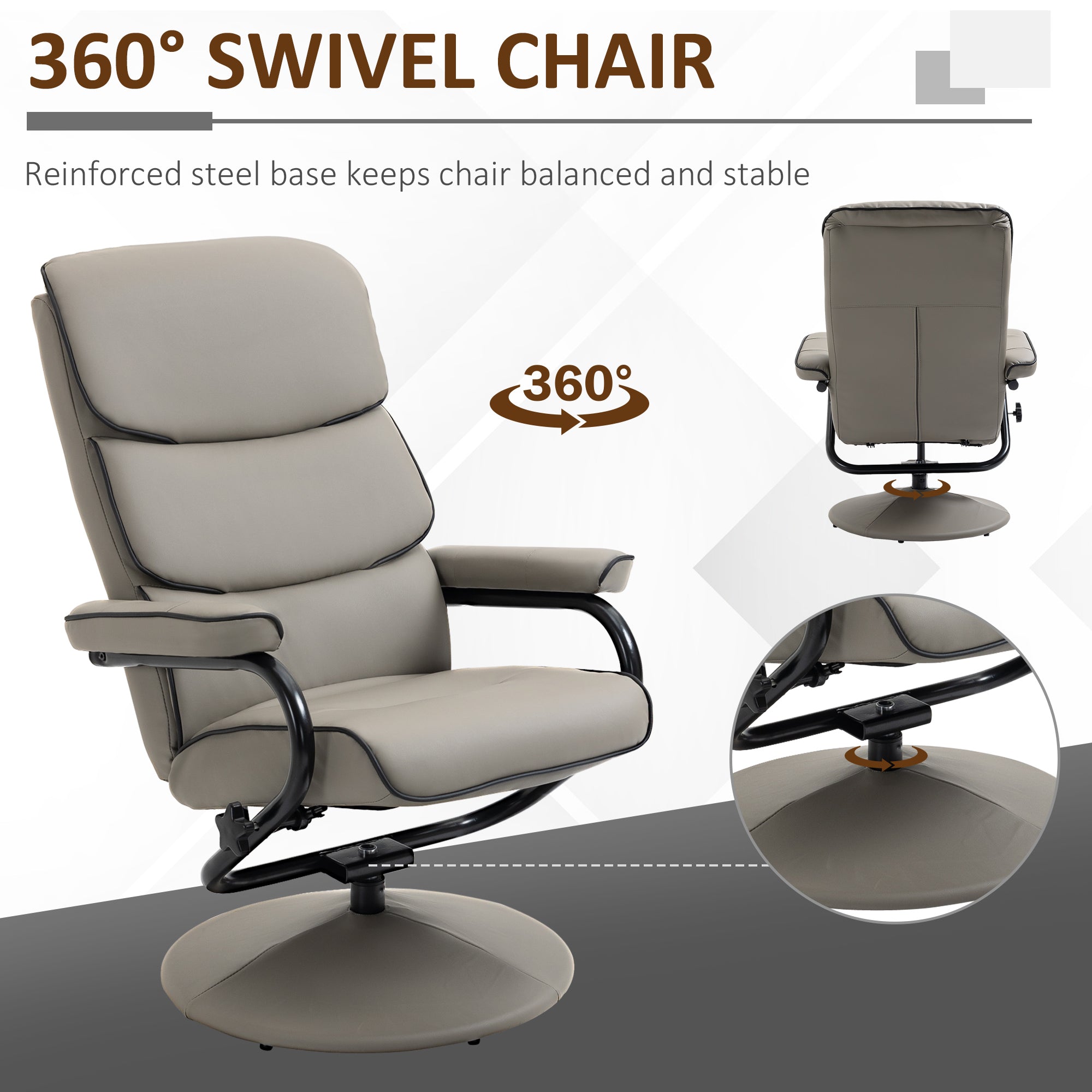 HOMCOM Recliner Chair with Ottoman 360° Swivel Faux Leather High Back Armchair w/ Footrest Stool for Home Office - North Peak Garden Furniture