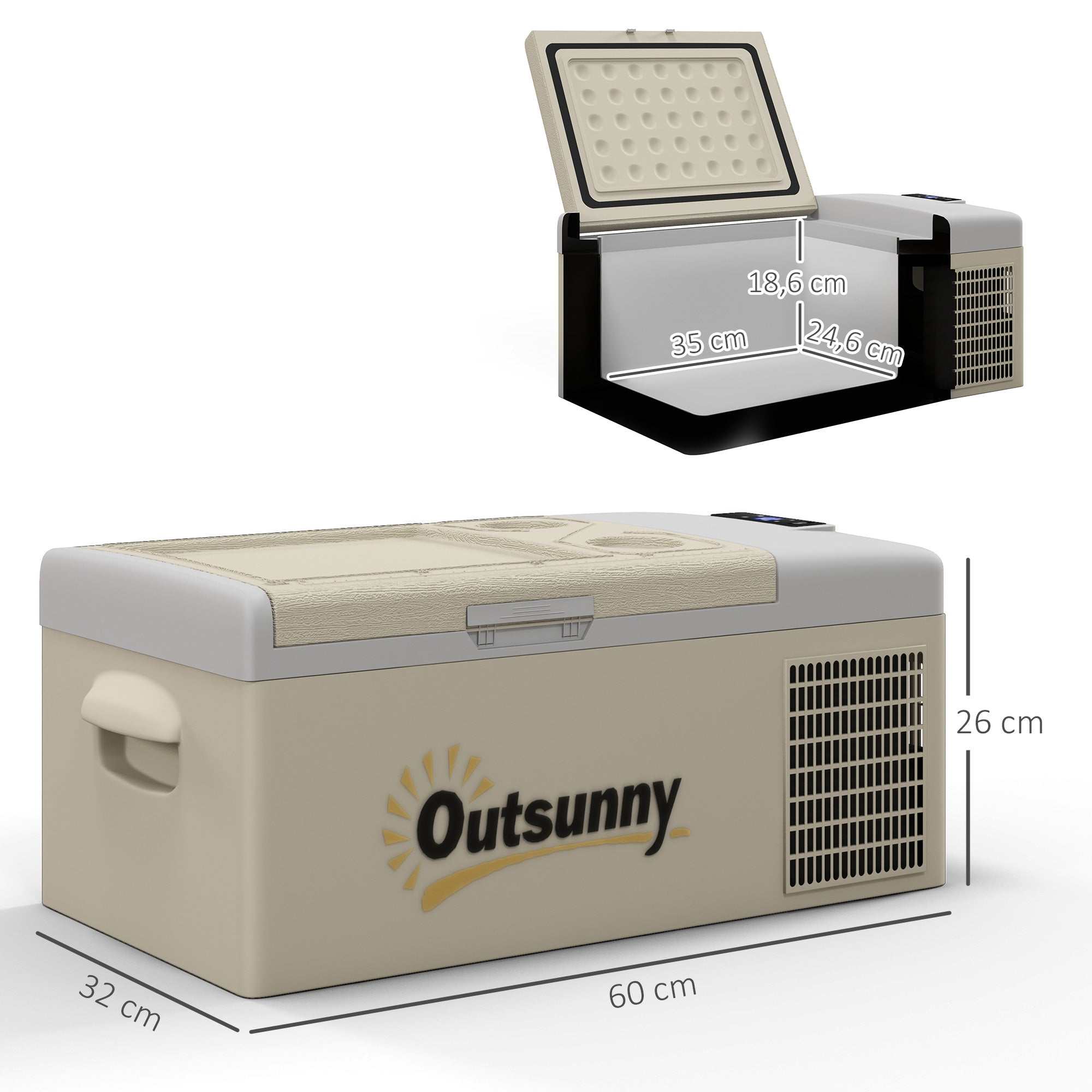 Outsunny 16L Portable Car Fridge, -20℃ to 10℃ Adjustable Temperature - Khaki/Grey - North Peak Garden Furniture