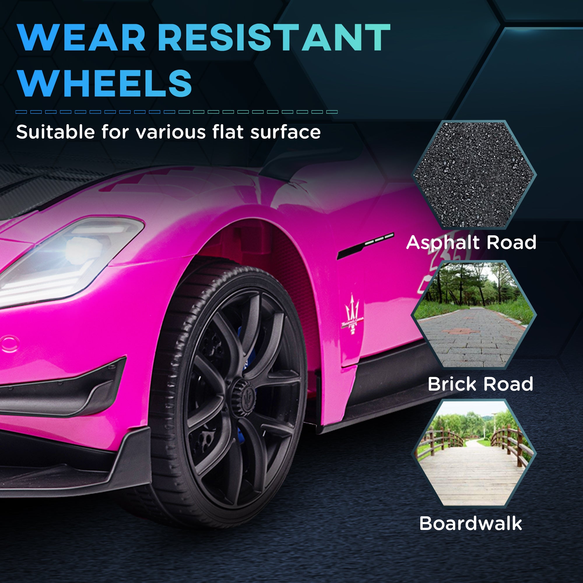 AIYAPLAY Maserati GT2 Licensed 12V Kids Electric Ride on Car with 4 Suspension, Remote Control Music Horn Lights - Pink - North Peak Garden Furniture
