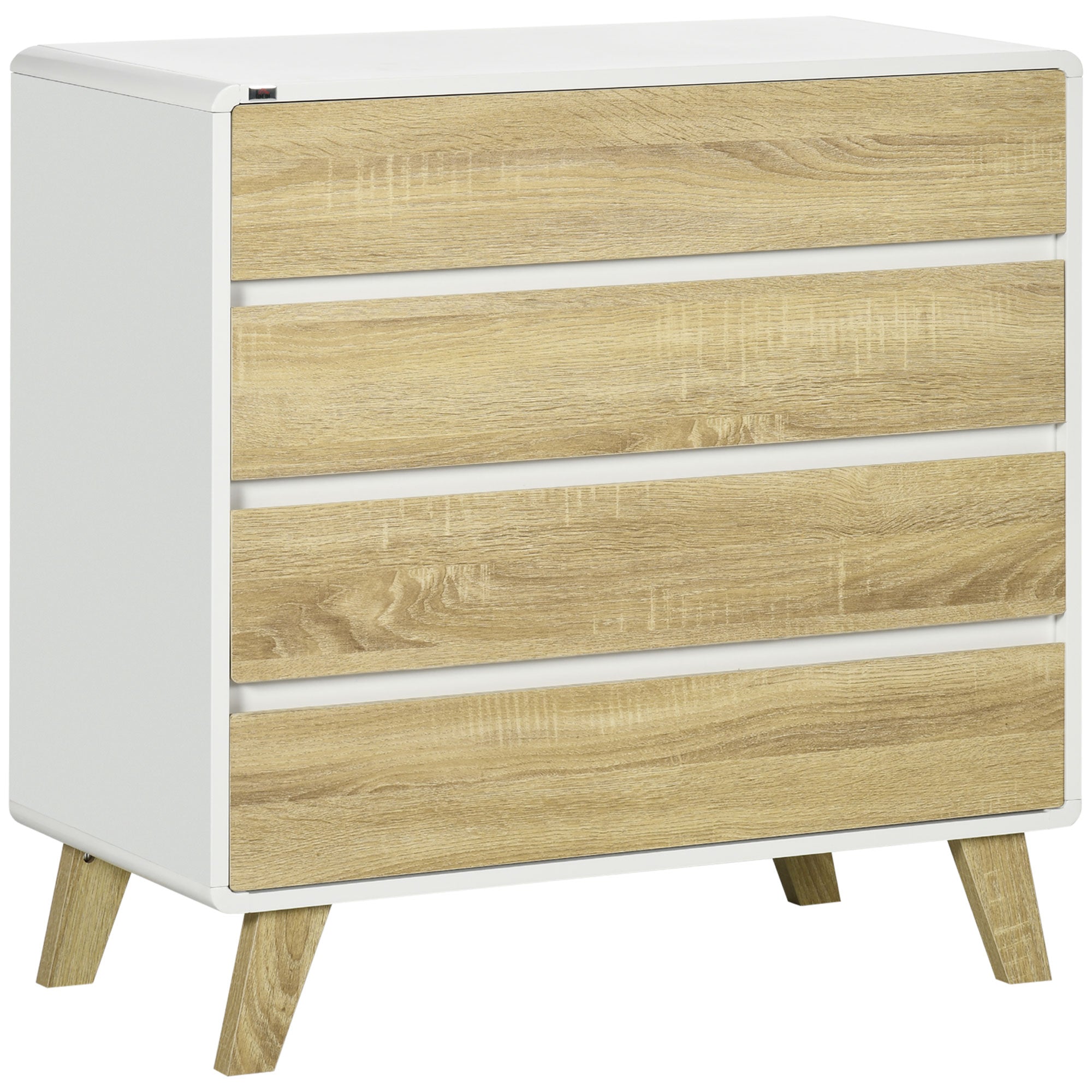 HOMCOM Drawer Chest, 4-Drawer Storage Organiser for Bedroom, Living Room, 80cmx40cmx79.5cm, White and Natural - North Peak Garden Furniture