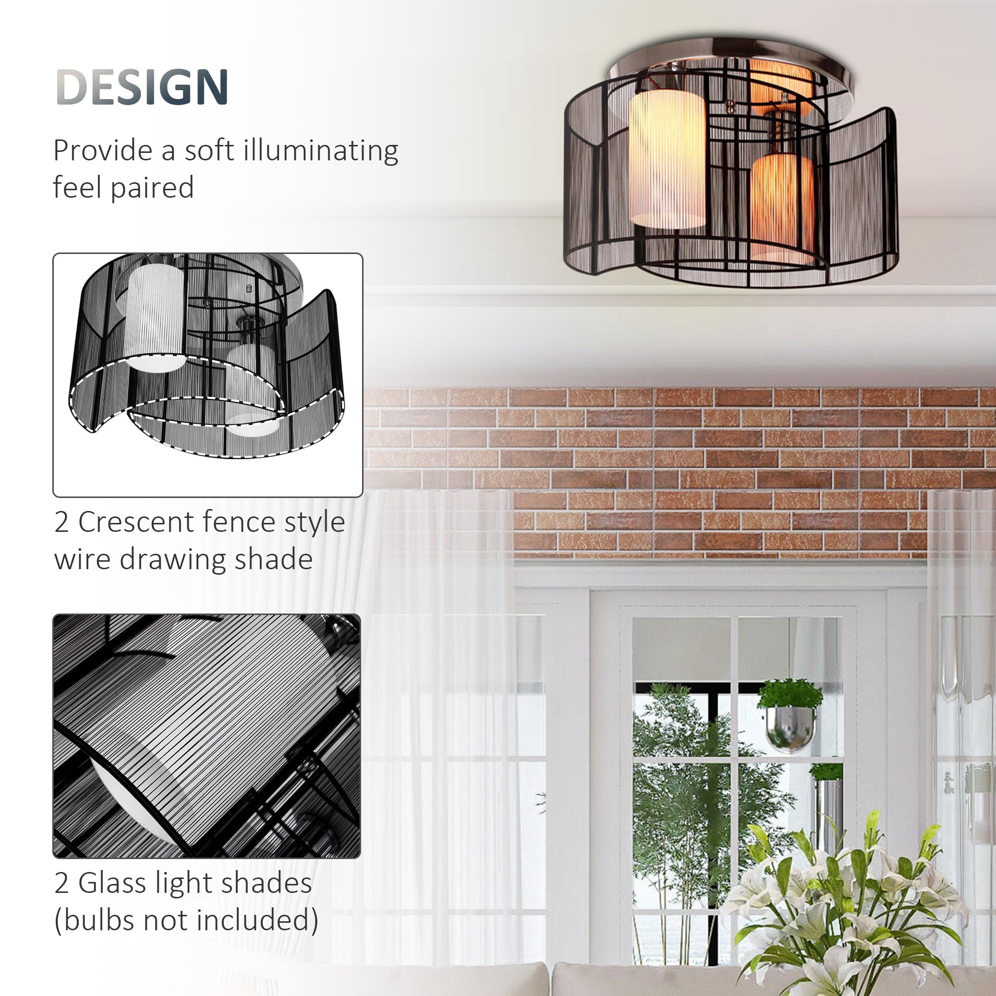 HOMCOM Modern Design Mini Style Flush Mount Ceiling Light Mount with Flush Metal Finish Chandelier for Hallway, Dining Room, Living Room - North Peak Garden Furniture