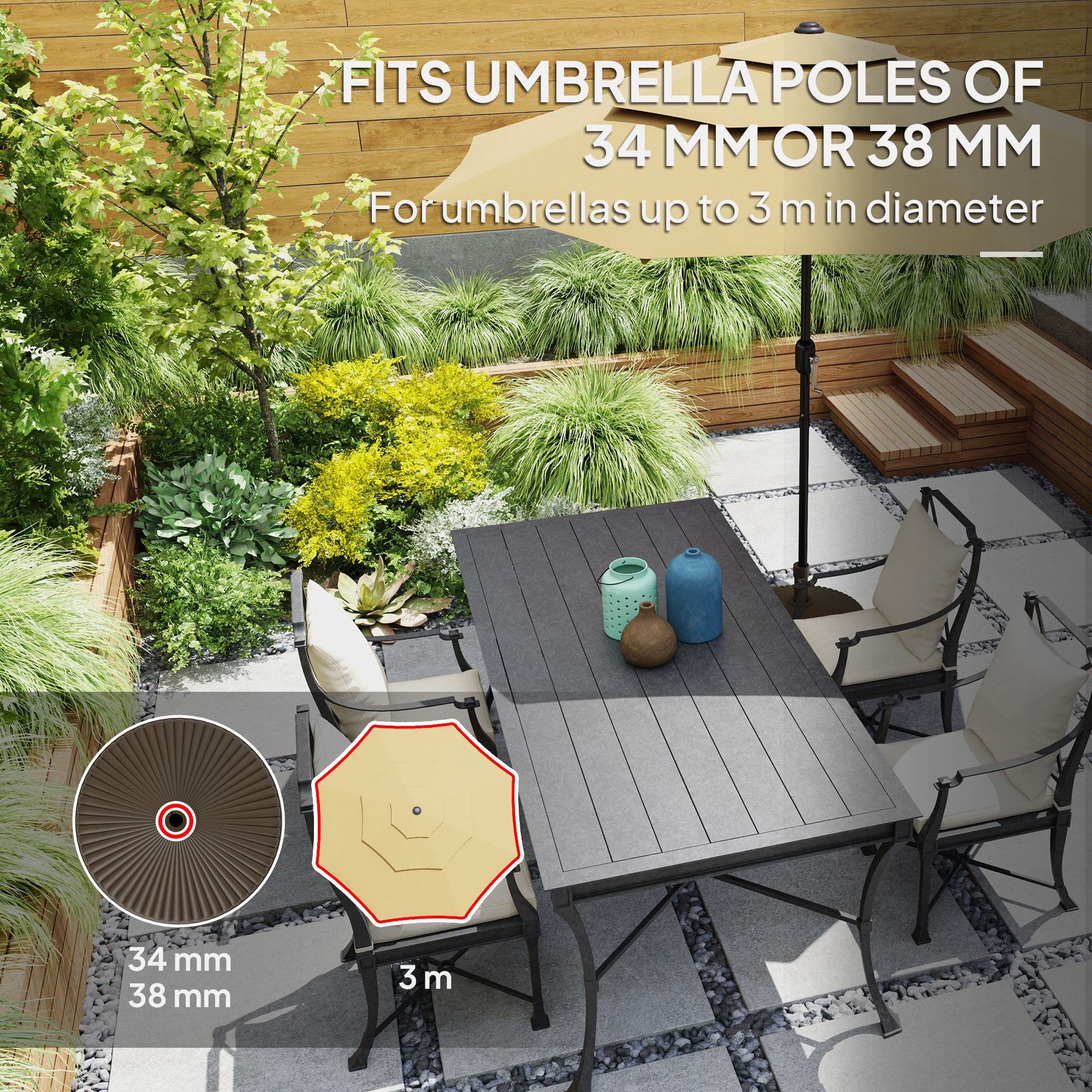 Outsunny Garden Parasol Base Holder, 28kg Sand Filled, 23kg Water Filled, Sun Umbrella Base Outdoor Umbrella Stand Weight, Brown - North Peak Garden Furniture