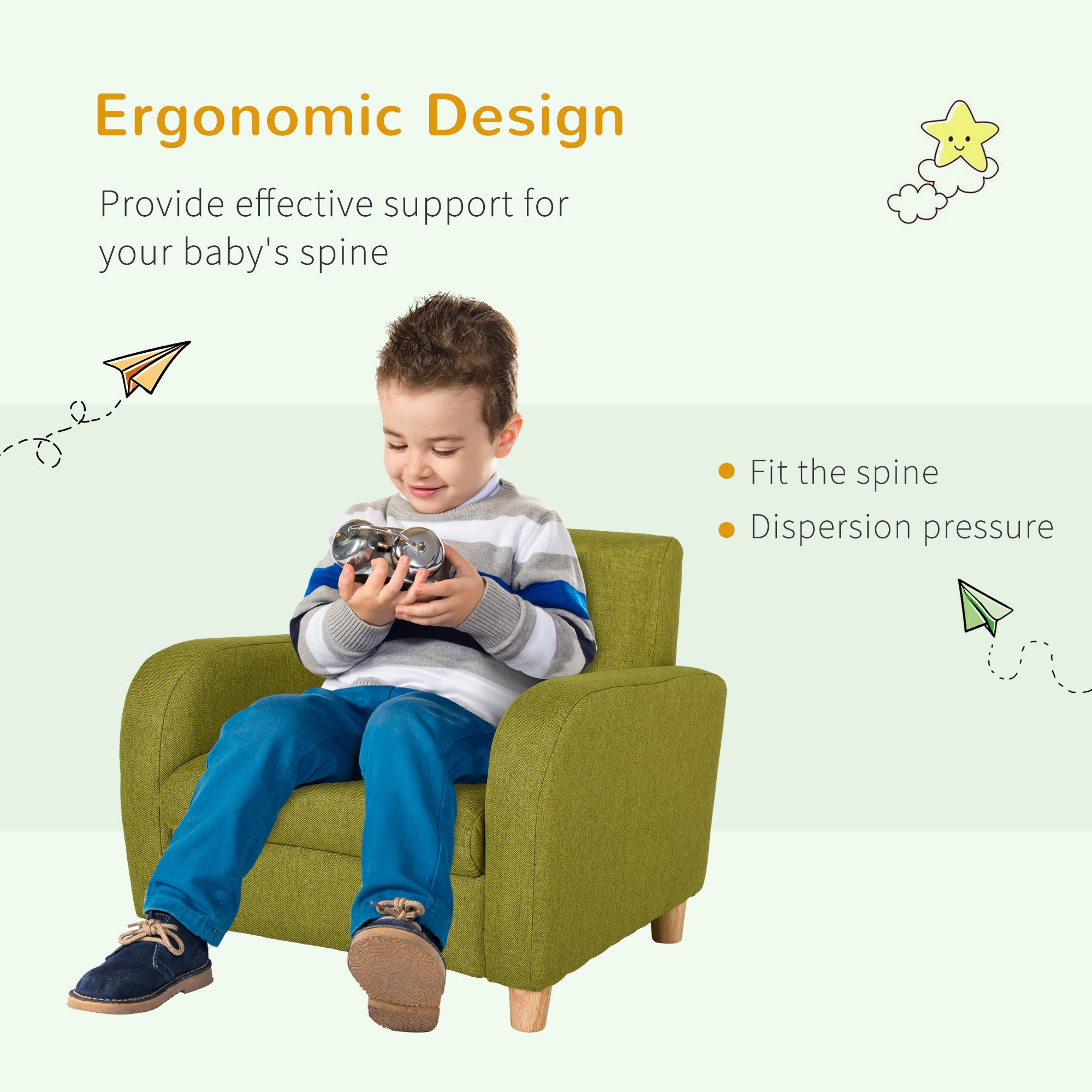 HOMCOM Children Armchair Mini Sofa Wood Frame Anti-Slip Legs High Back - North Peak Garden Furniture