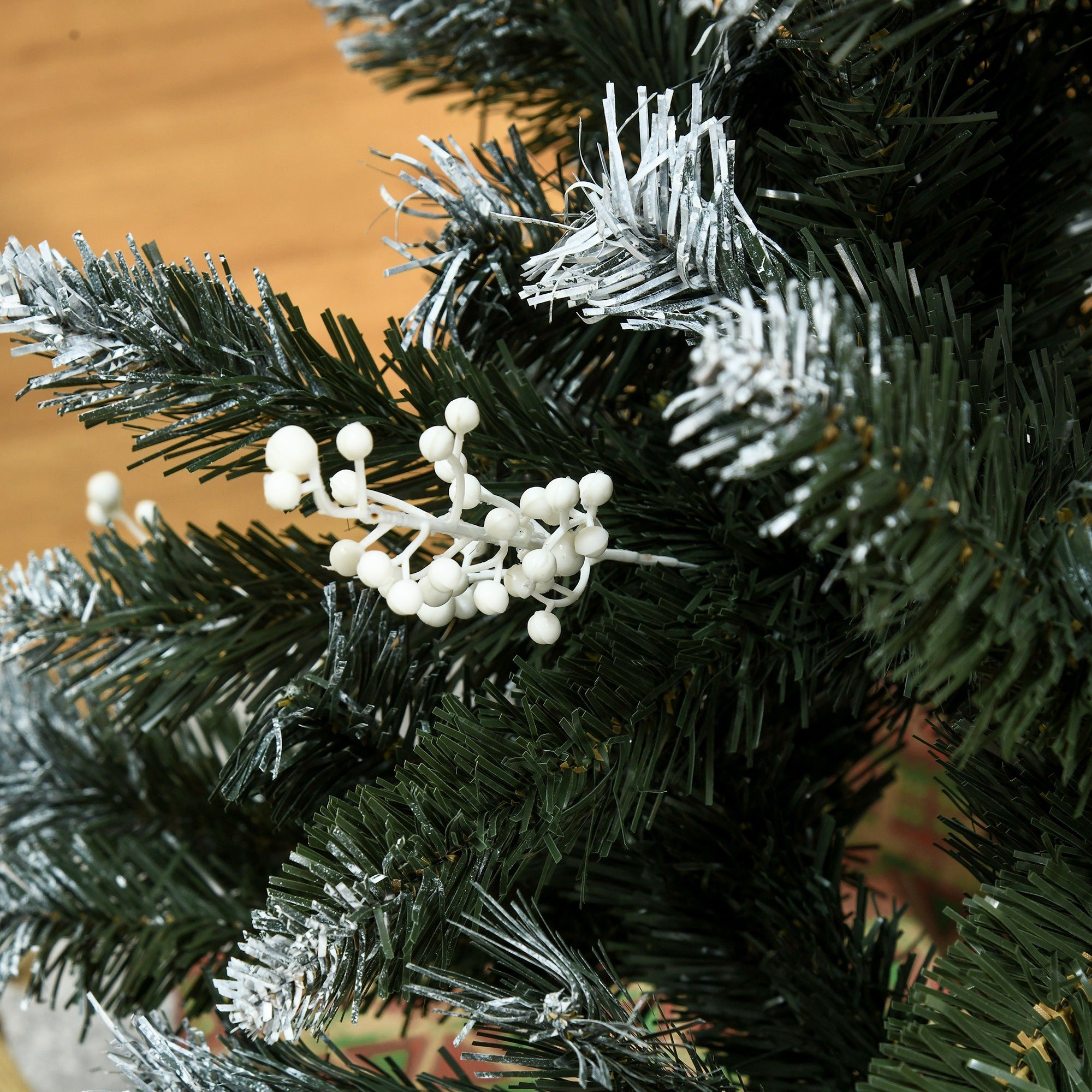 HOMCOM 4FT Artificial Snow-Dipped Christmas Tree Xmas | Home Home Indoor Decoration | Removable Stand w/ White Berries Star Topper Branch Green - North Peak Garden Furniture