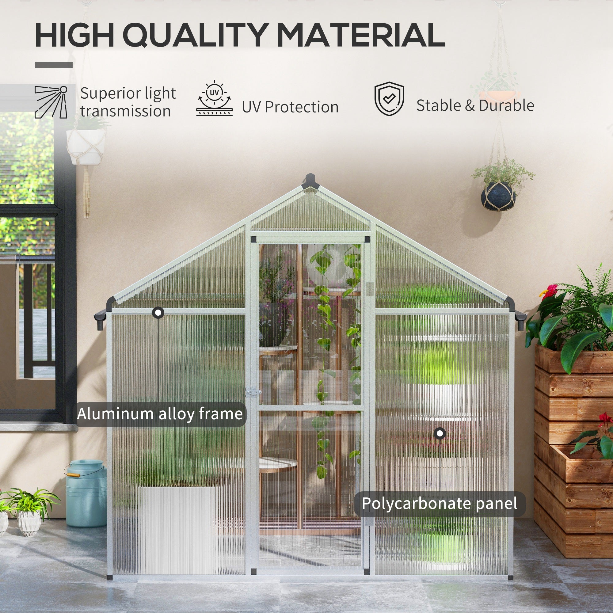 Outsunny 6 x 6ft Aluminium Frame Greenhouse, with Foundation - North Peak Garden Furniture