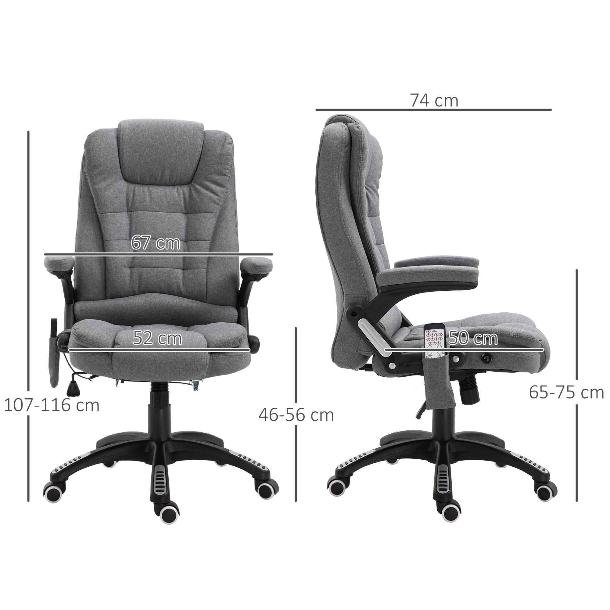 Vinsetto Massage Recliner Chair Heated Office Chair with Six Massage Points Linen-Feel Fabric 360° Swivel Wheels Grey - North Peak Garden Furniture