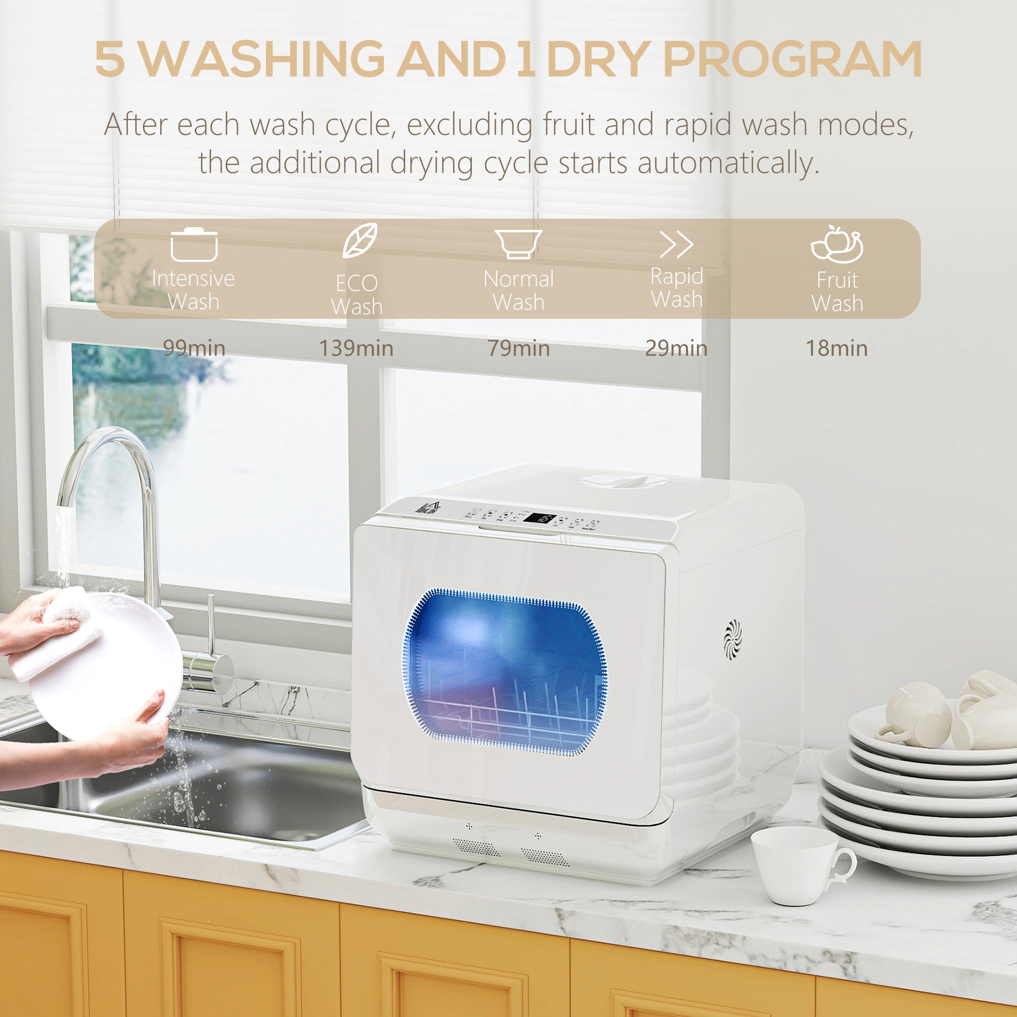 HOMCOM Multi-Program 6L Tabletop Dishwasher
