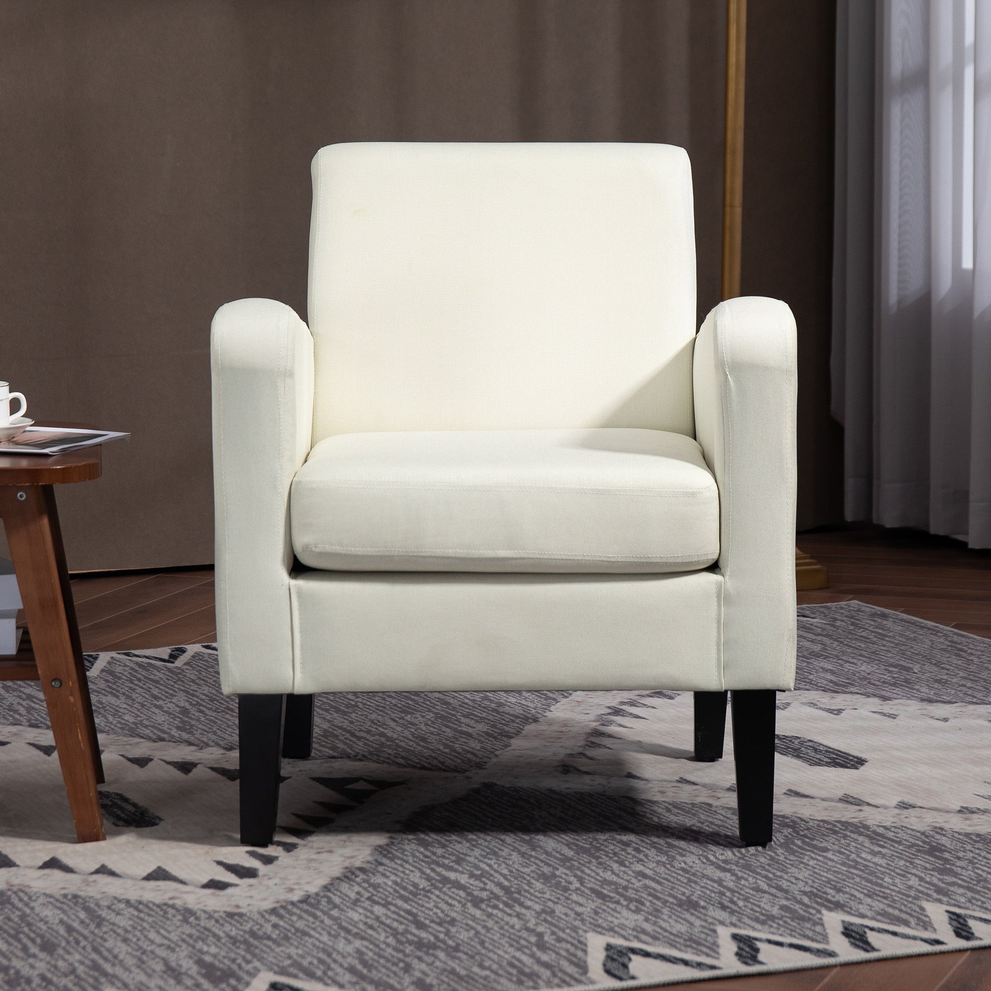 HOMCOM Modern Accent Chair, Occasional Chair with Rubber Wood Legs for Living Room, Bedroom, Cream White - North Peak Garden Furniture