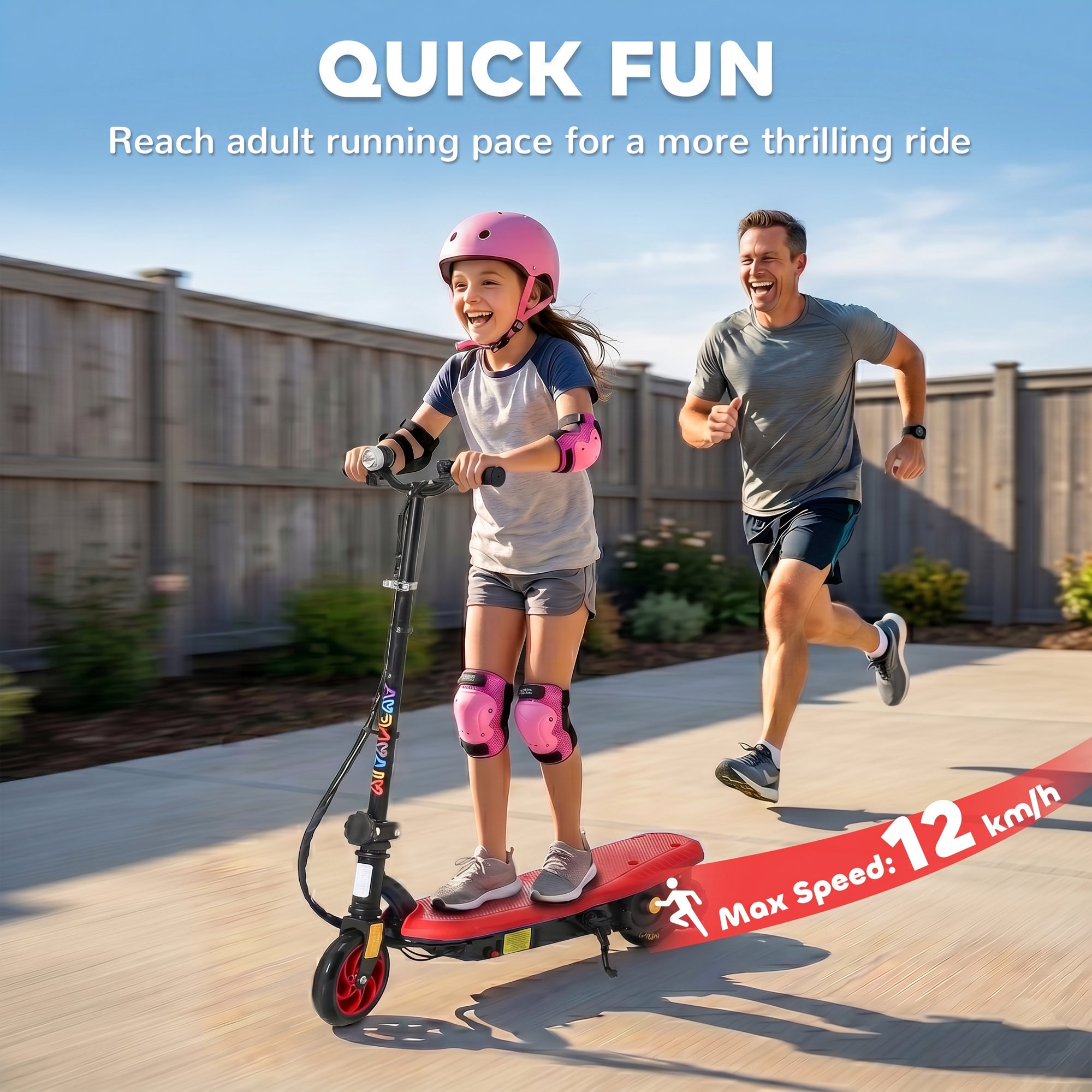 HOMCOM Foldable Electric Scooter, with LED Headlight, for Ages 7-14 Years - Red