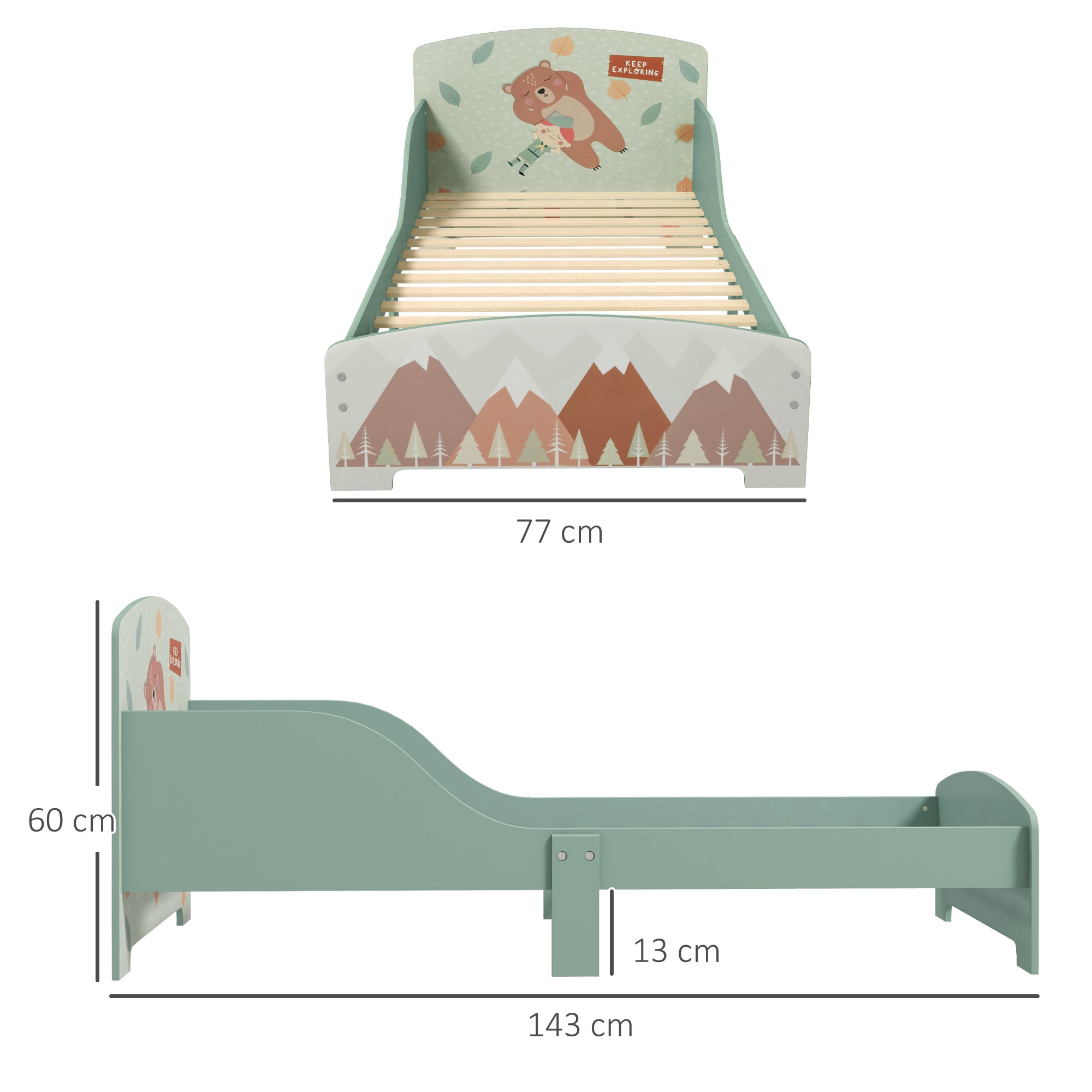 ZONEKIZ Toddler Bed Frame, Kids Bedroom Furniture for Ages 3-6 Years, Green - North Peak Garden Furniture