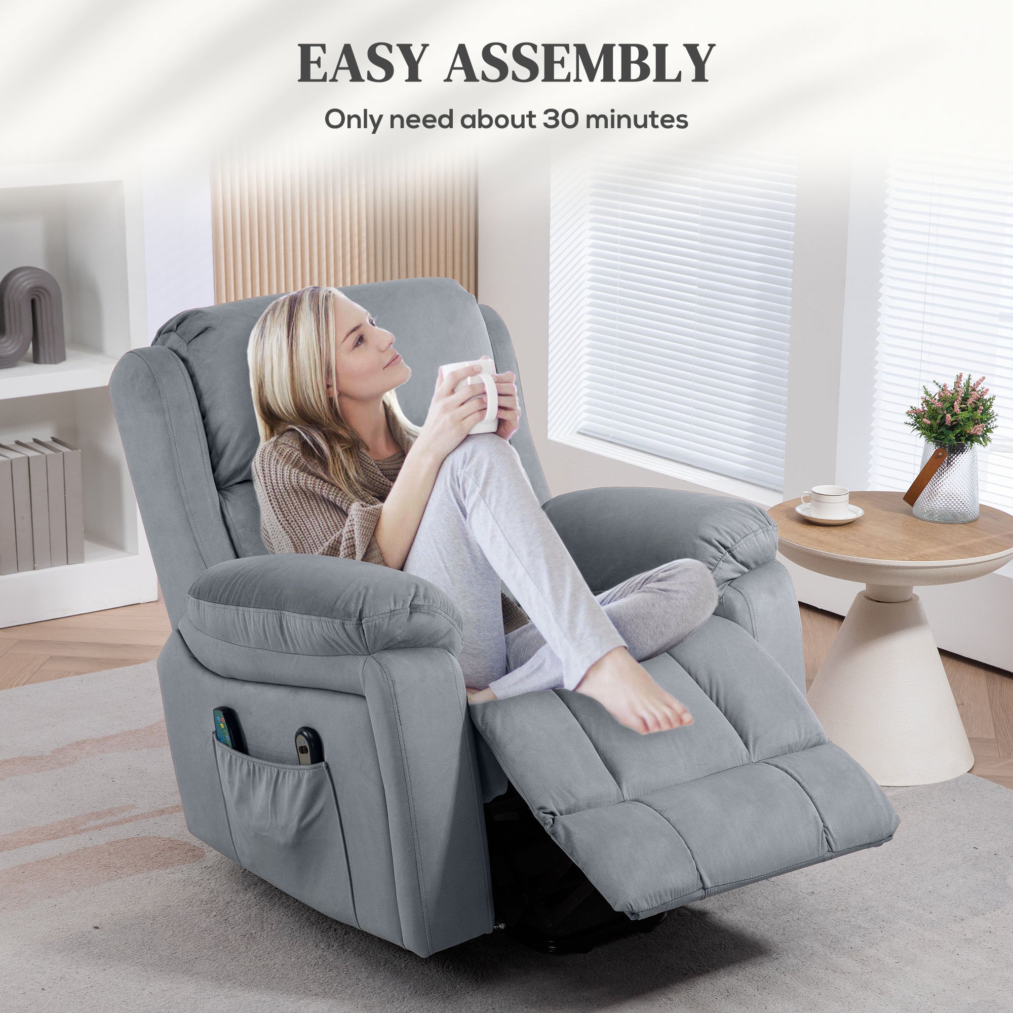 HOMCOM Eight Massage Point Electric Reclining Lift Chair, with Remote - Grey - North Peak Garden Furniture
