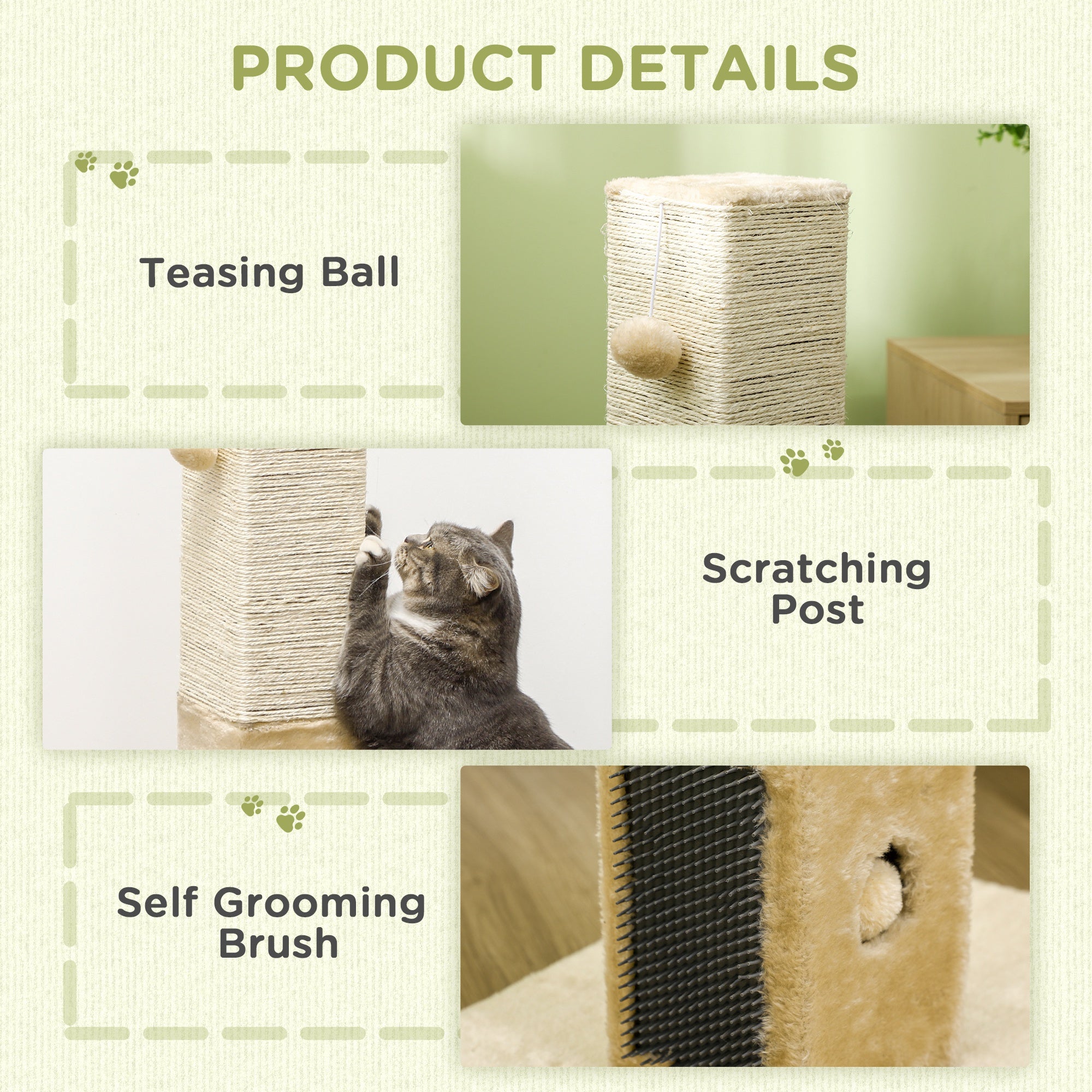 PawHut Jute Cat Scratching Post w/ Carpet Base Hanging Toy - Beige - North Peak Garden Furniture