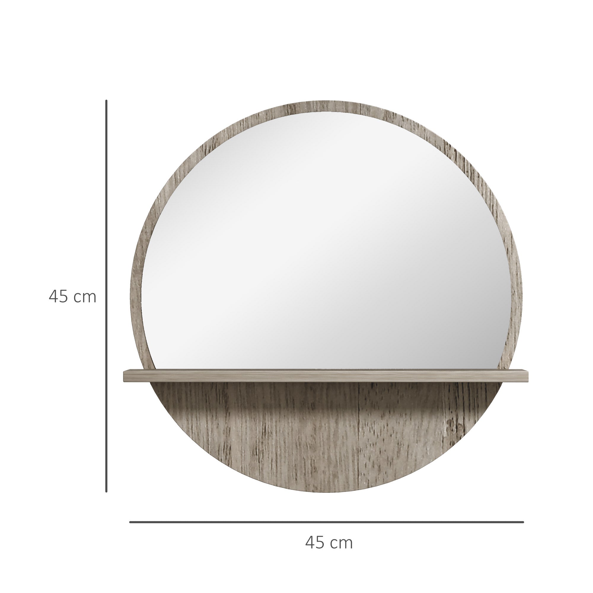 kleankin 45cm Round Home Mirror, with Shelf - Grey Wood-Effect - North Peak Garden Furniture