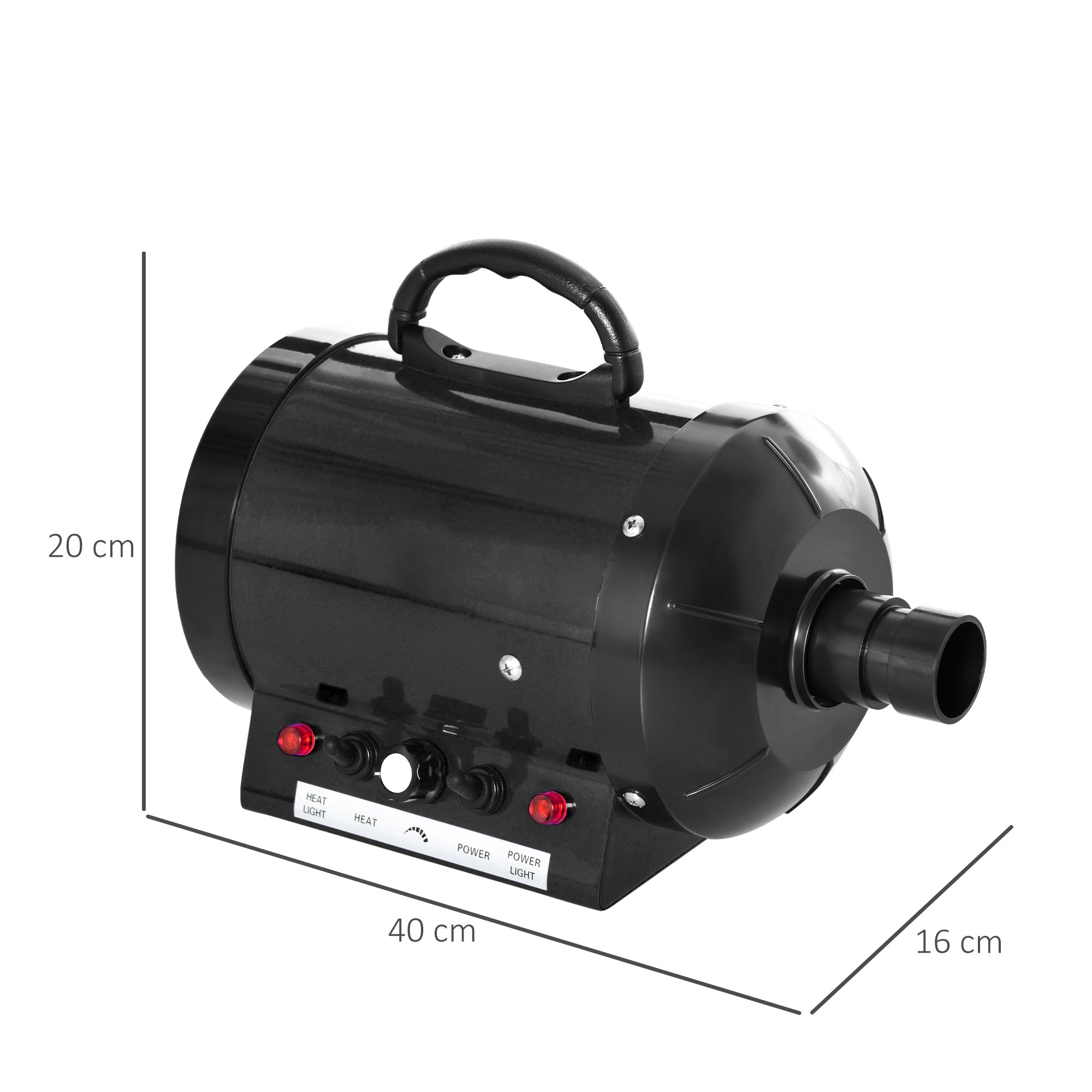 PawHut 2800W Dog Hair Dryer Pet Grooming Blaster Water Blower Dryer w/ 3 Nozzles, Black - North Peak Garden Furniture