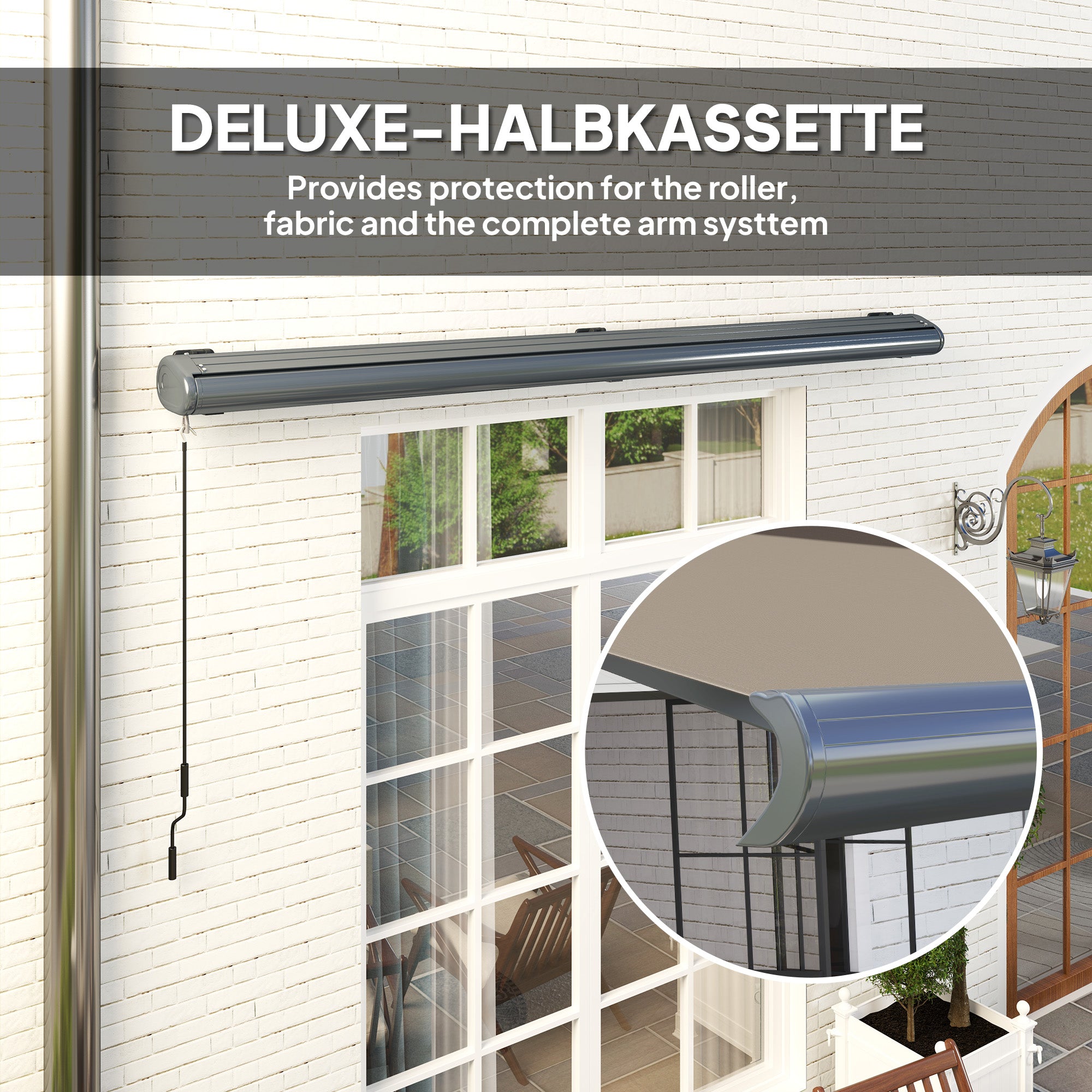 Outsunny 4 x 3(m) Full Cassette Electric Awning with Remote Controller, Aluminium Frame DIY Retractable Garden Awning, UPF50+ Sun Shade Canopy for Deck Door Window, Light Grey - North Peak Garden Furniture