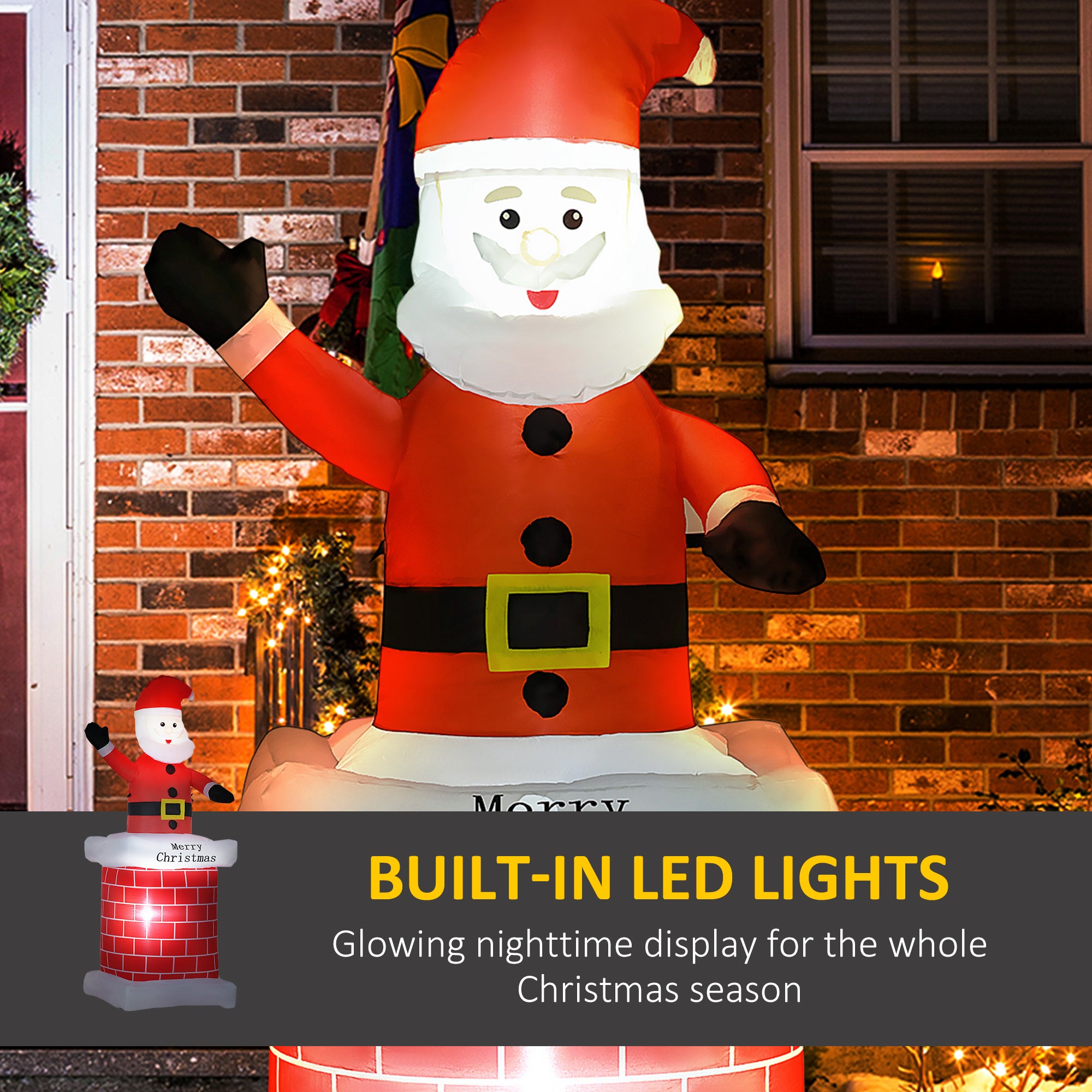 HOMCOM 7ft Christmas Inflatable Santa Claus from Chimney, Blow-Up Outdoor LED Garden Display for Lawn, Party - North Peak Garden Furniture