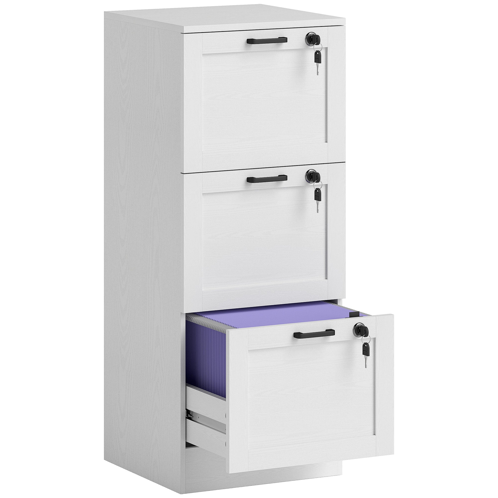 HOMCOM 3-Drawer Filing Cabinet with Lock - White - North Peak Garden Furniture