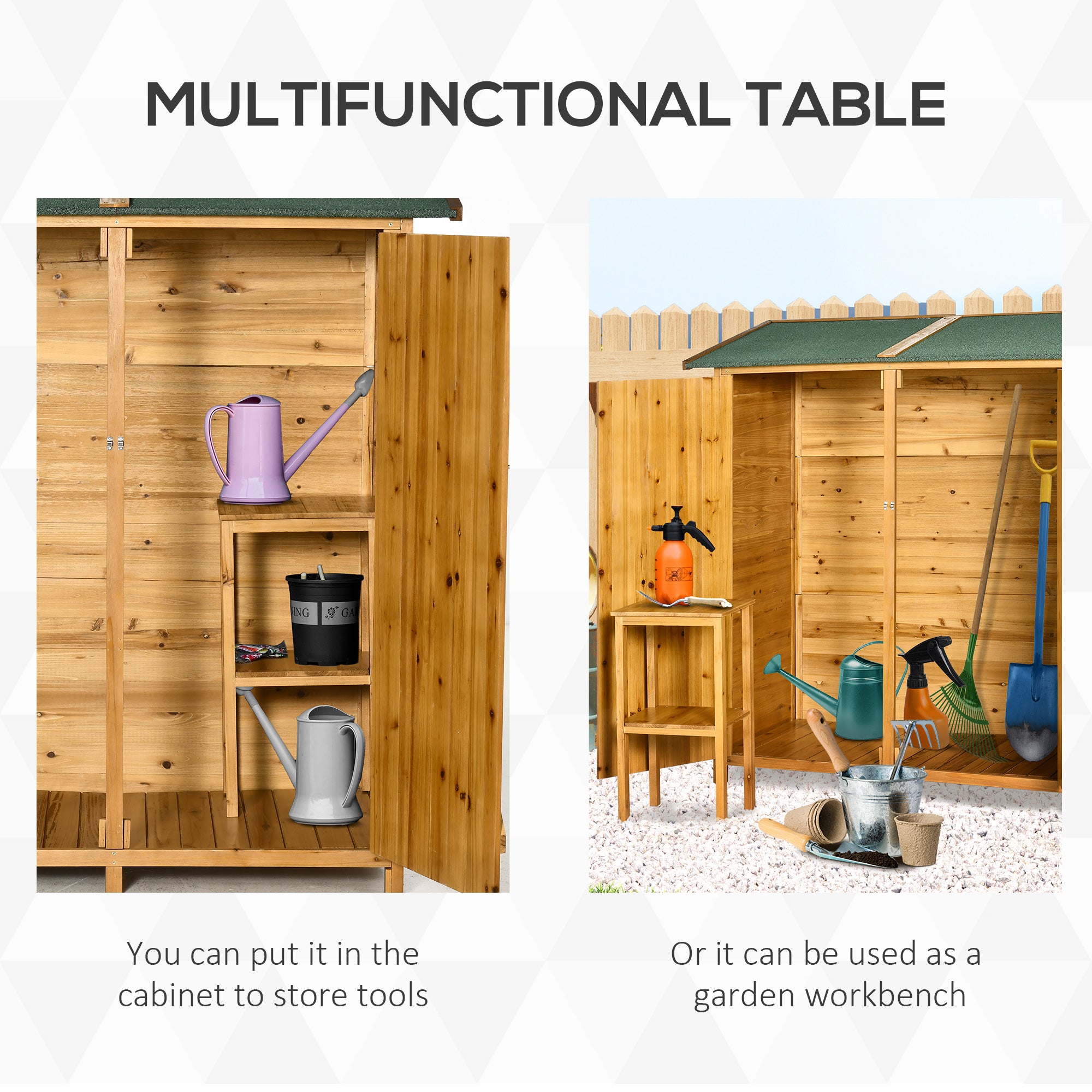Outsunny 139 x 75 Fir Wood Garden Shed, with Asphalt Roof - Natural - North Peak Garden Furniture