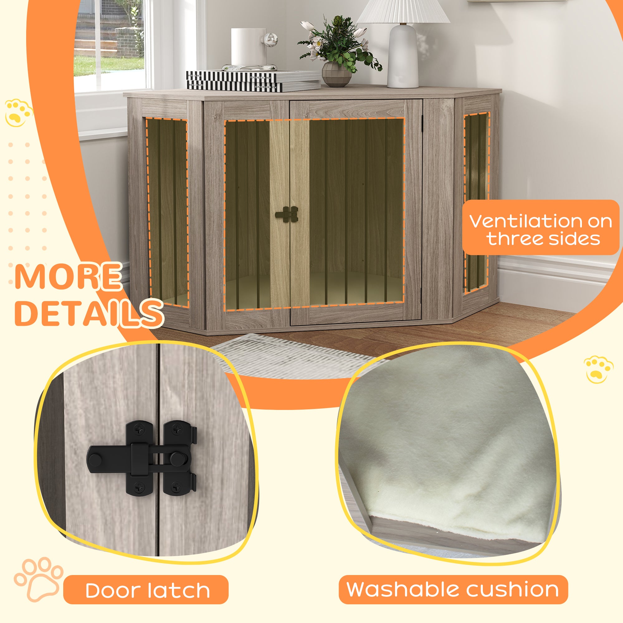 PawHut 2 in 1 Dog Crate Furniture Side Table, with Cushion, 122 x 61 x 71cm - Walnut Brown - North Peak Garden Furniture