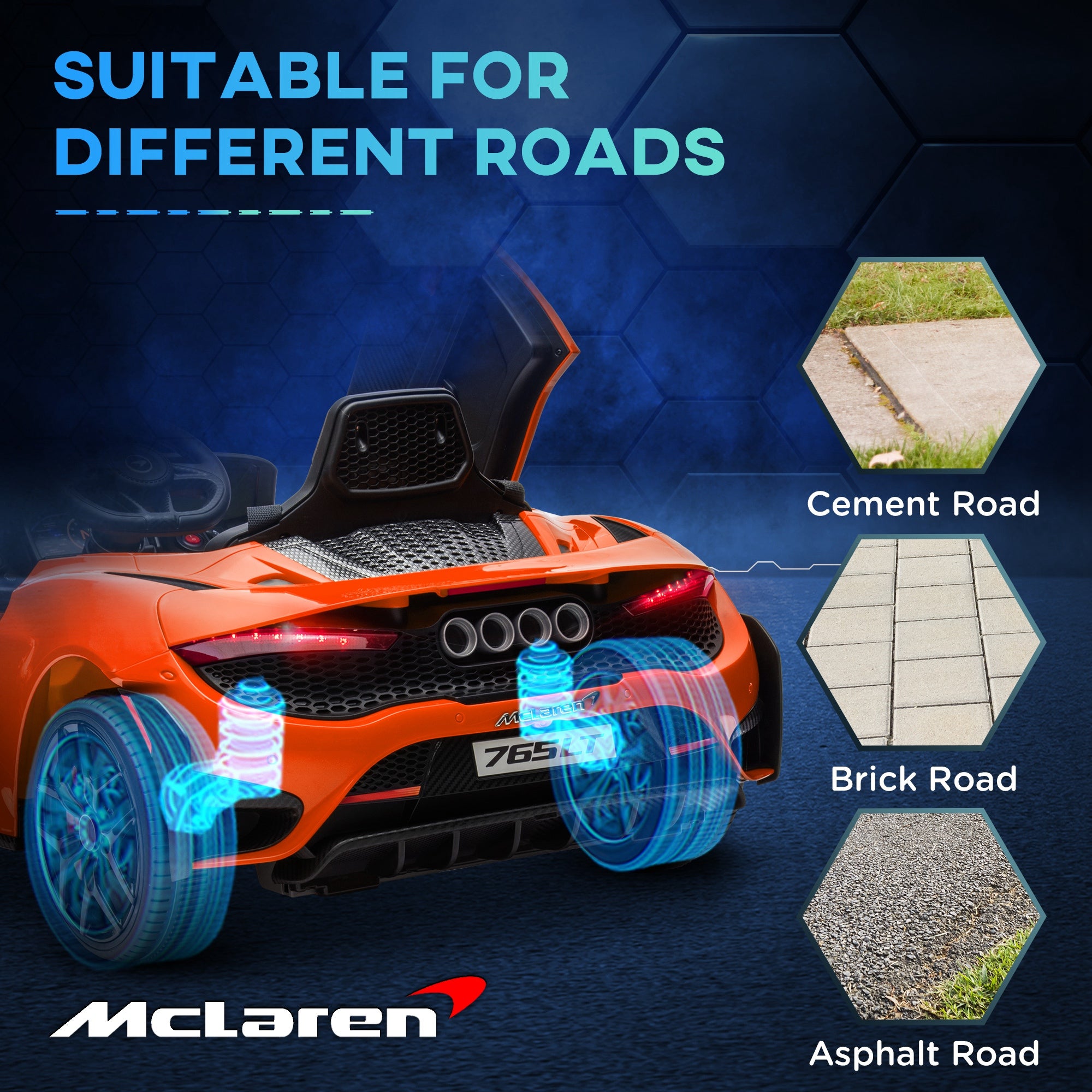 AIYAPLAY McLaren 765LT Licensed 12V Kids Electric Ride on Car with Butterfly Doors Remote Control Transport Wheels Orange - North Peak Garden Furniture